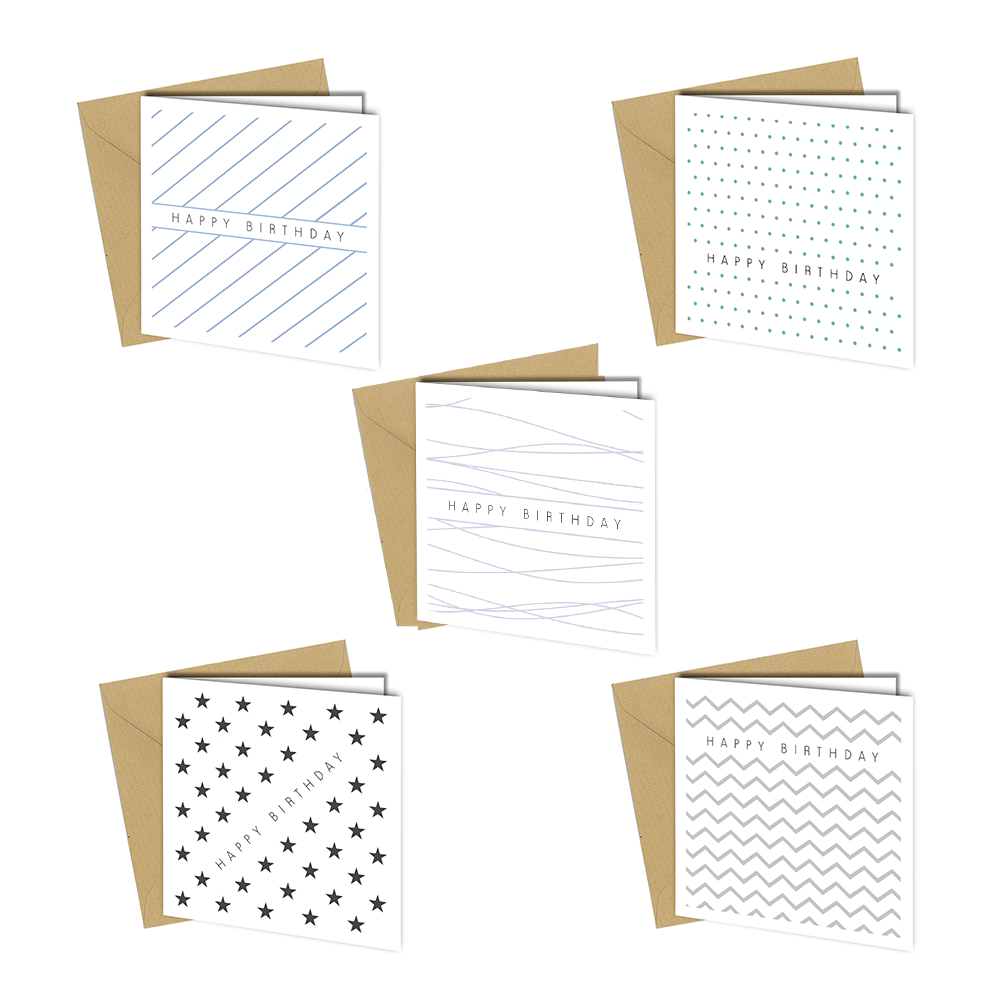 10 Pack Birthday Cards Multipack Assorted Minimalist Designs With Envelopes - CB028