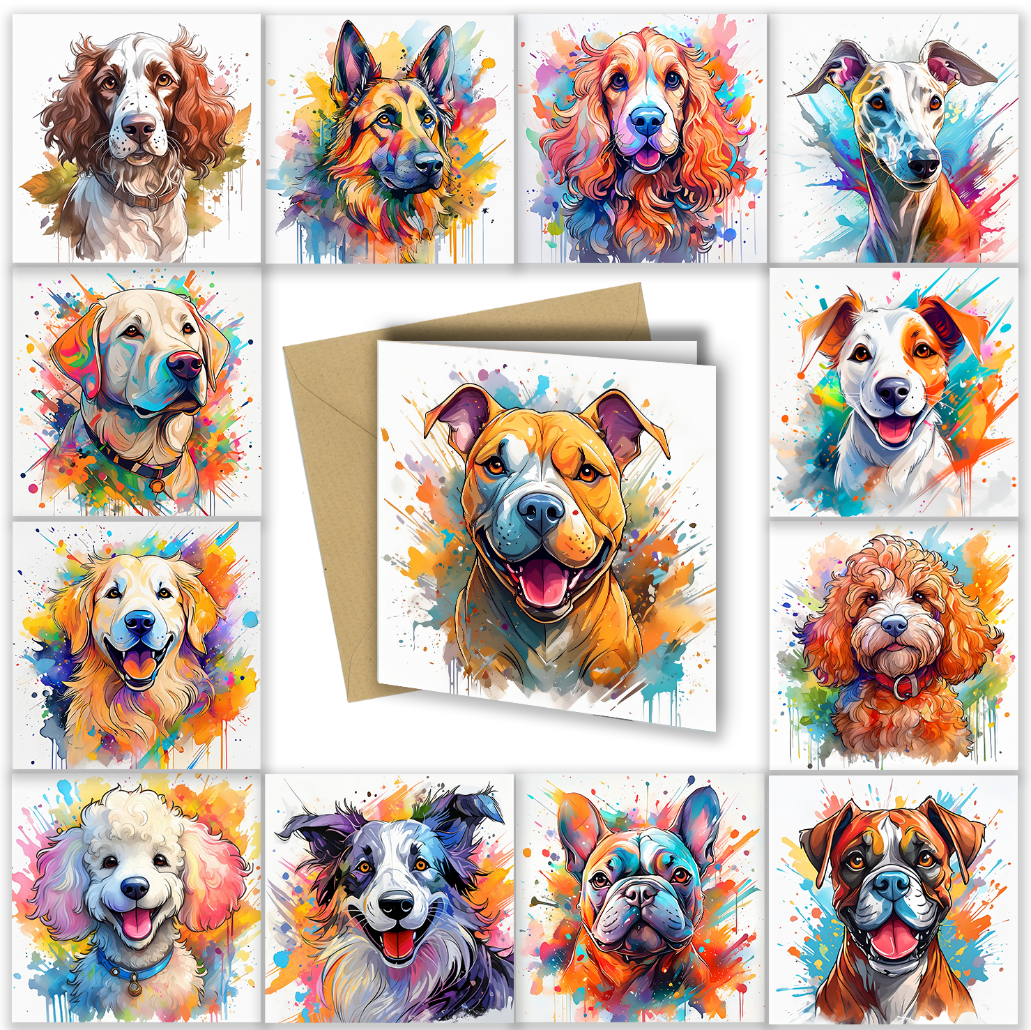 Dog/Puppy Splash of Watercolour Cards