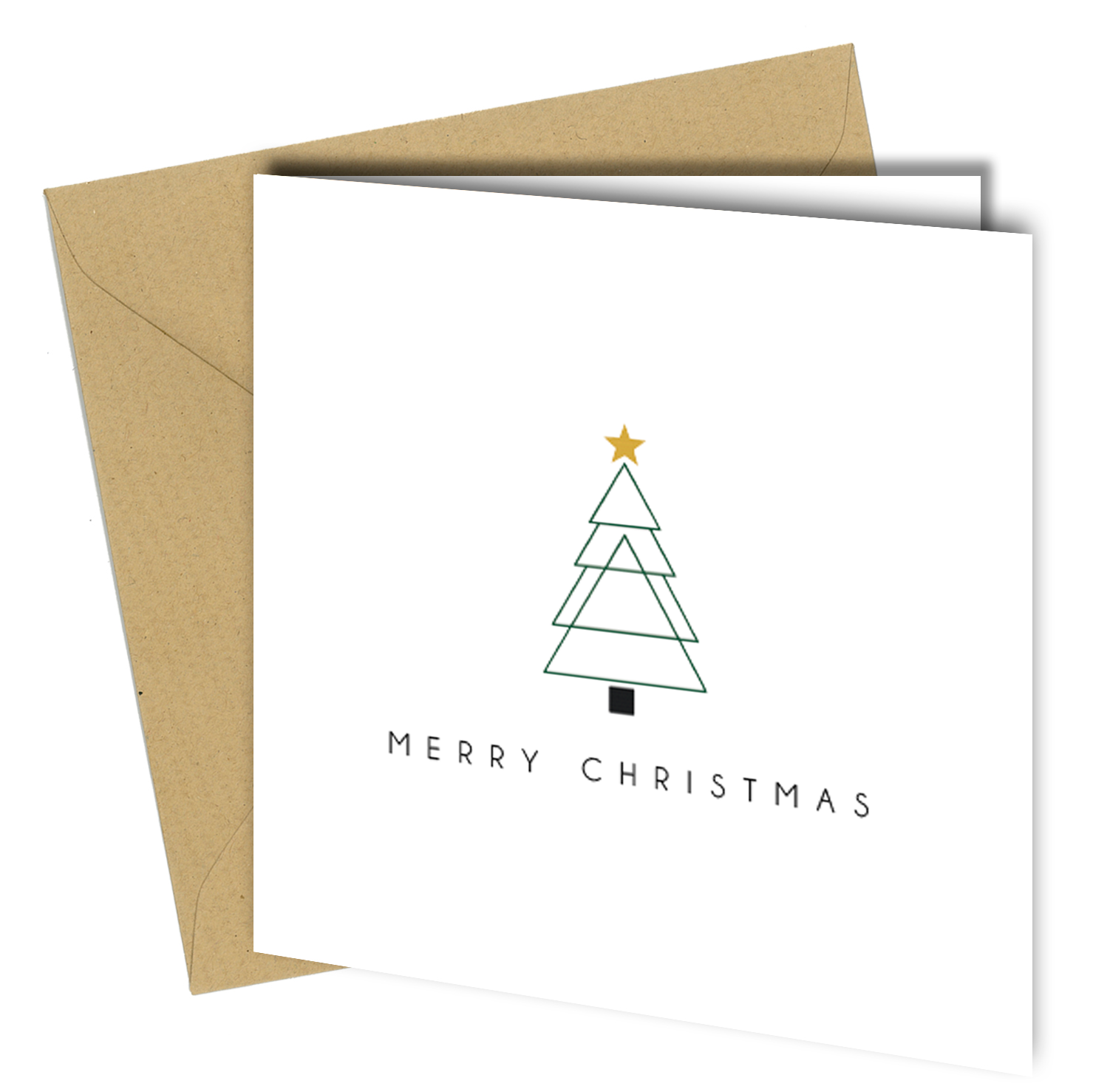 Minimalist Christmas Cards Set (10 Pack) – Modern Tree Designs with Kraft Envelopes - CB019