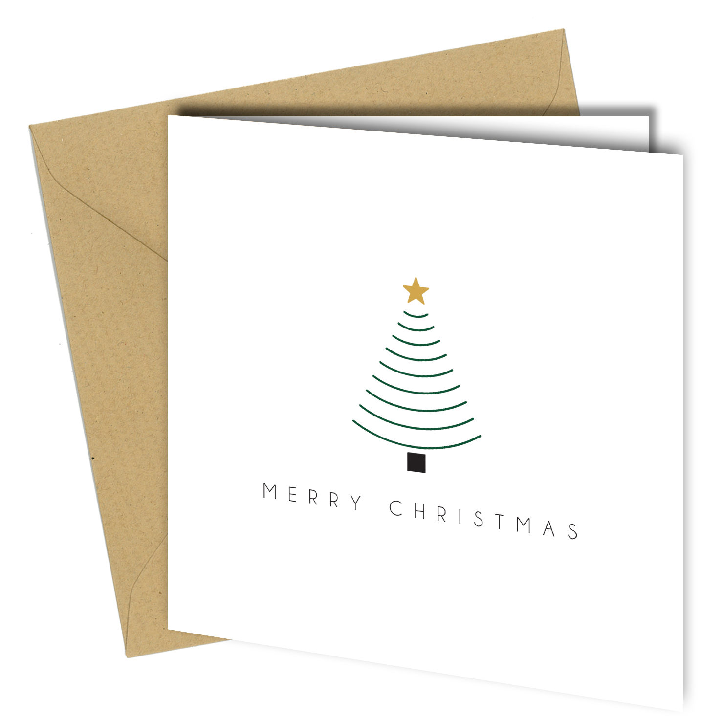 Minimalist Christmas Cards Set (10 Pack) – Modern Tree Designs with Kraft Envelopes - CB019