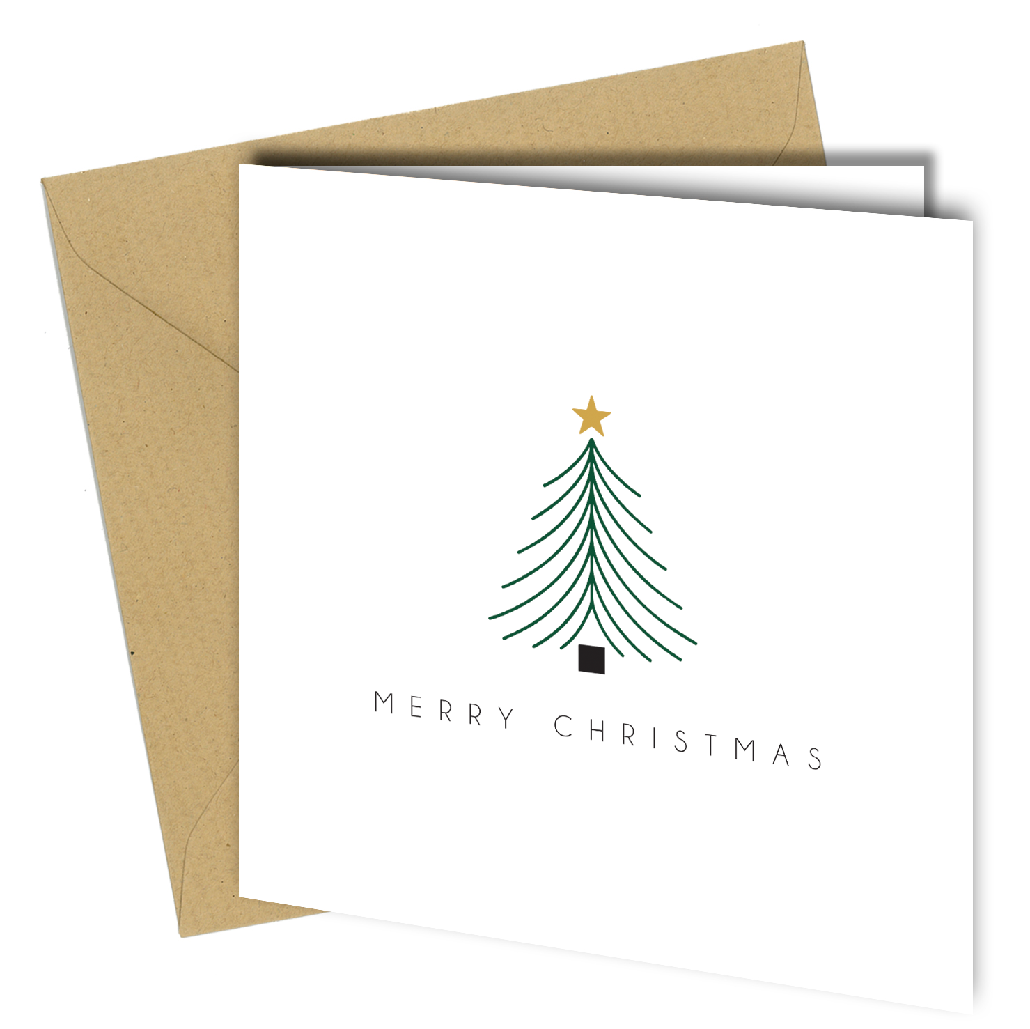 Minimalist Christmas Cards Set (10 Pack) – Modern Tree Designs with Kraft Envelopes - CB019