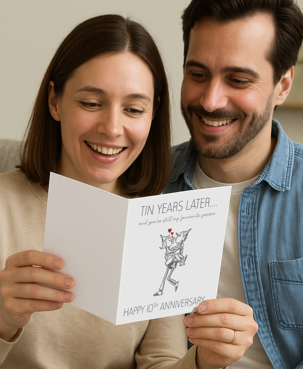 Old English Co. 10th Anniversary Tin Card - Stylish Gold Foil Tenth Birthday Card For Him Or