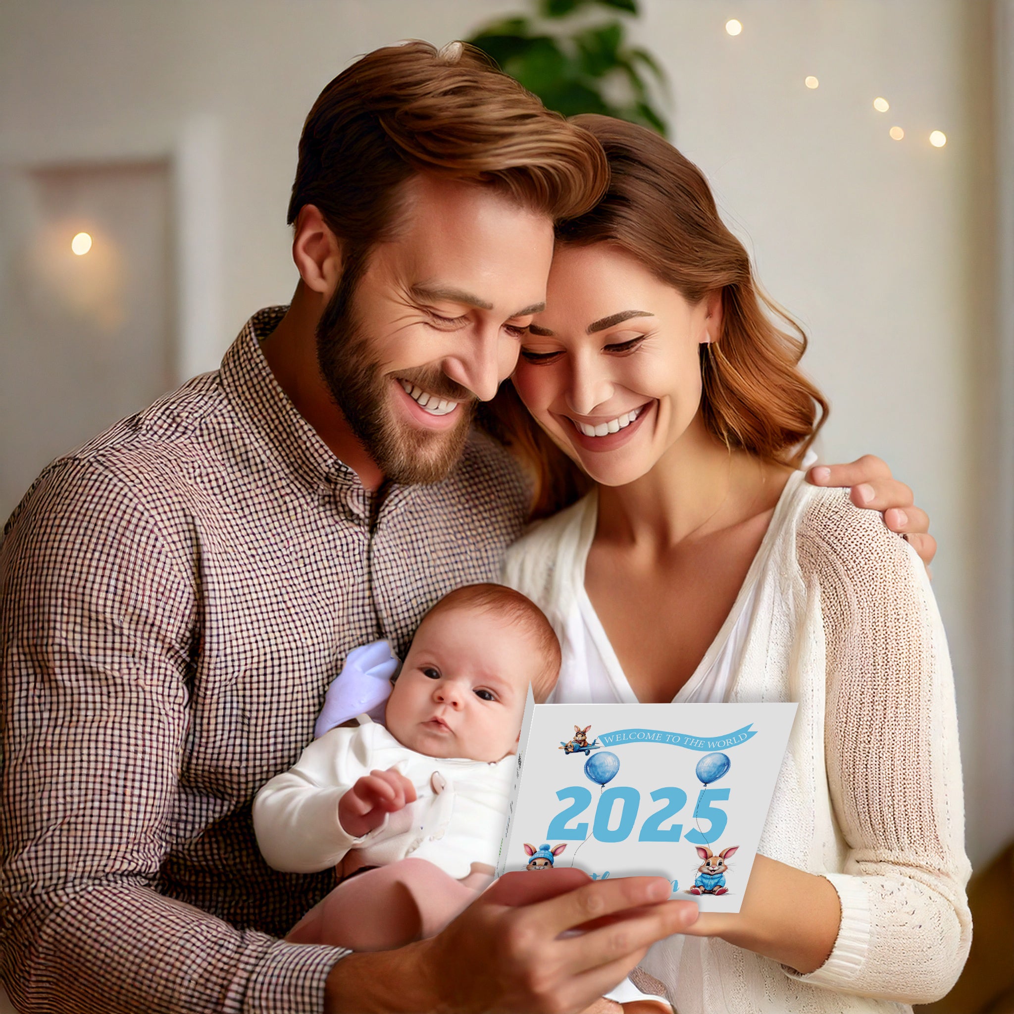 #1820 Rabbit 2025 Boy New Baby Card