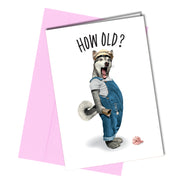 How Old? husky dog with ice cream birthday card