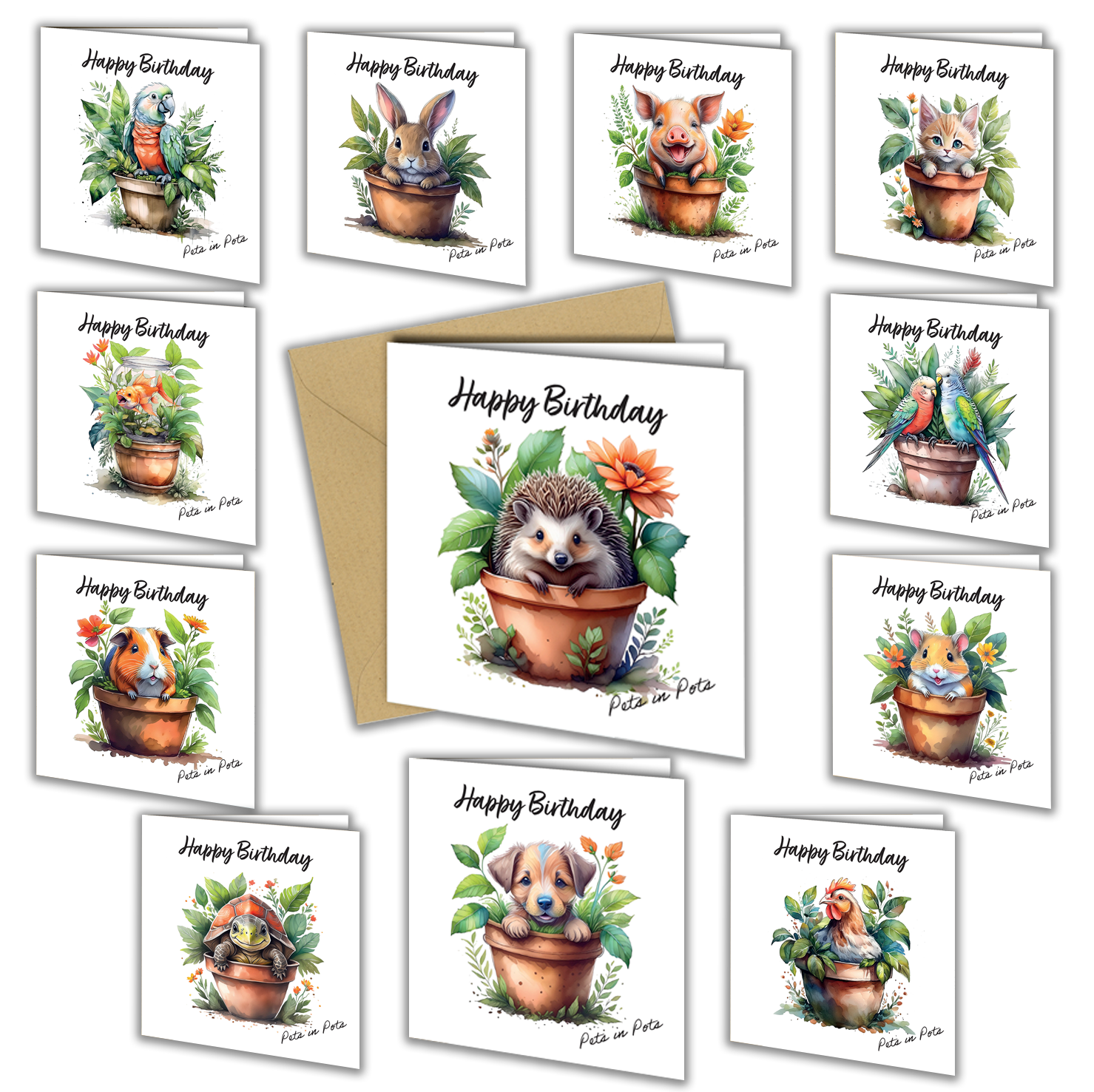 Pets in Pots Birthday Cards