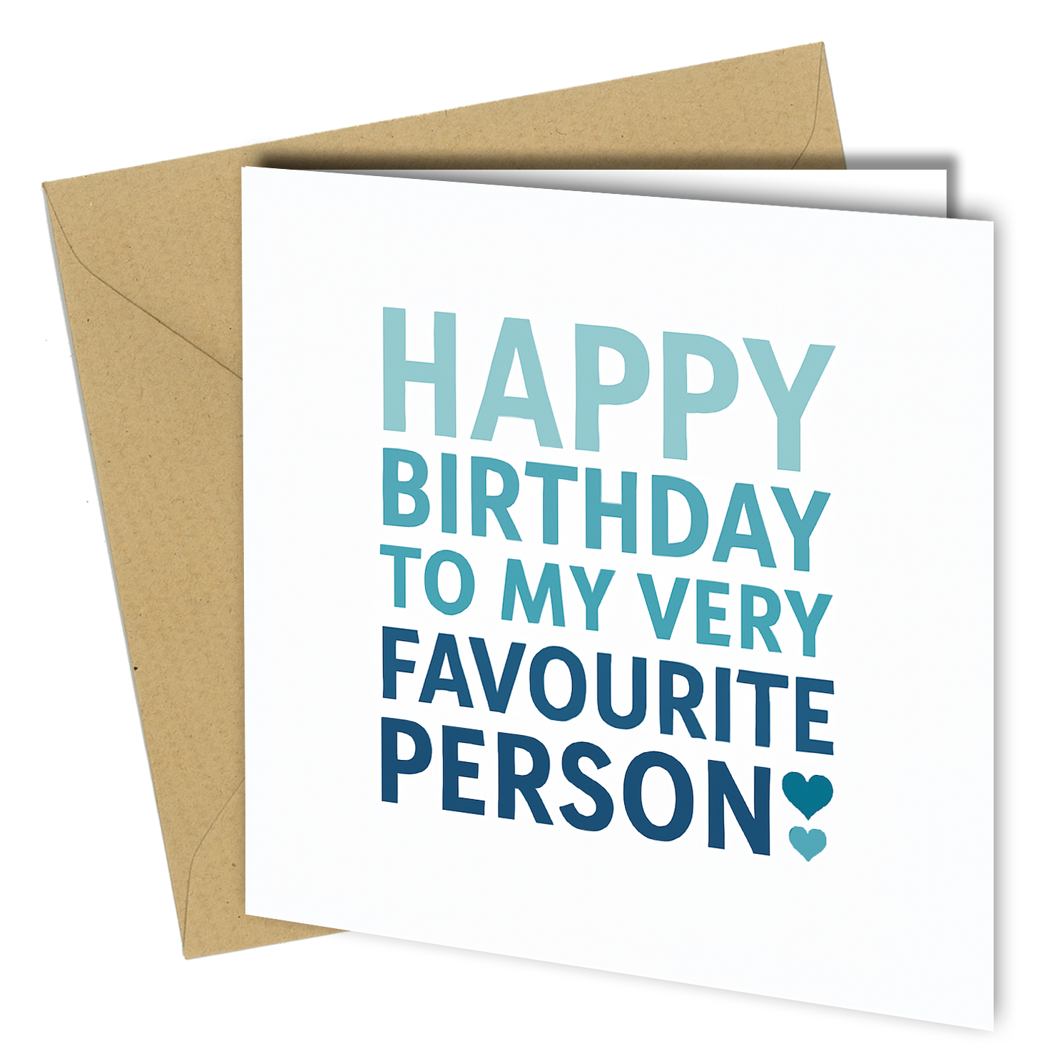 Happy Birthday To My Very Favourite Person greeting card with bold blue typography on white background, minimalist modern design, handmade in the UK.