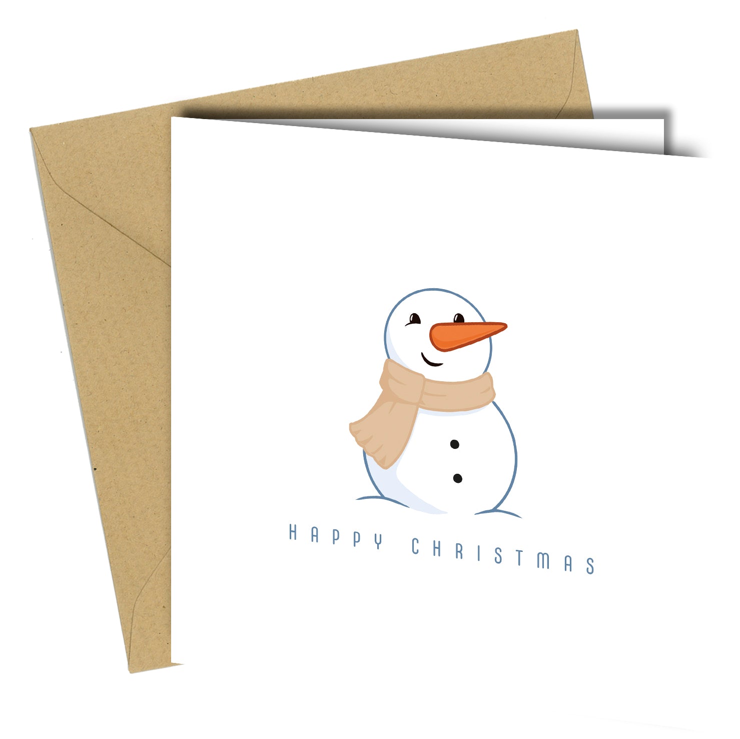 Set of 10 Snowman “Happy Christmas” Cards – Assorted Colours with Kraft Envelopes - CB021
