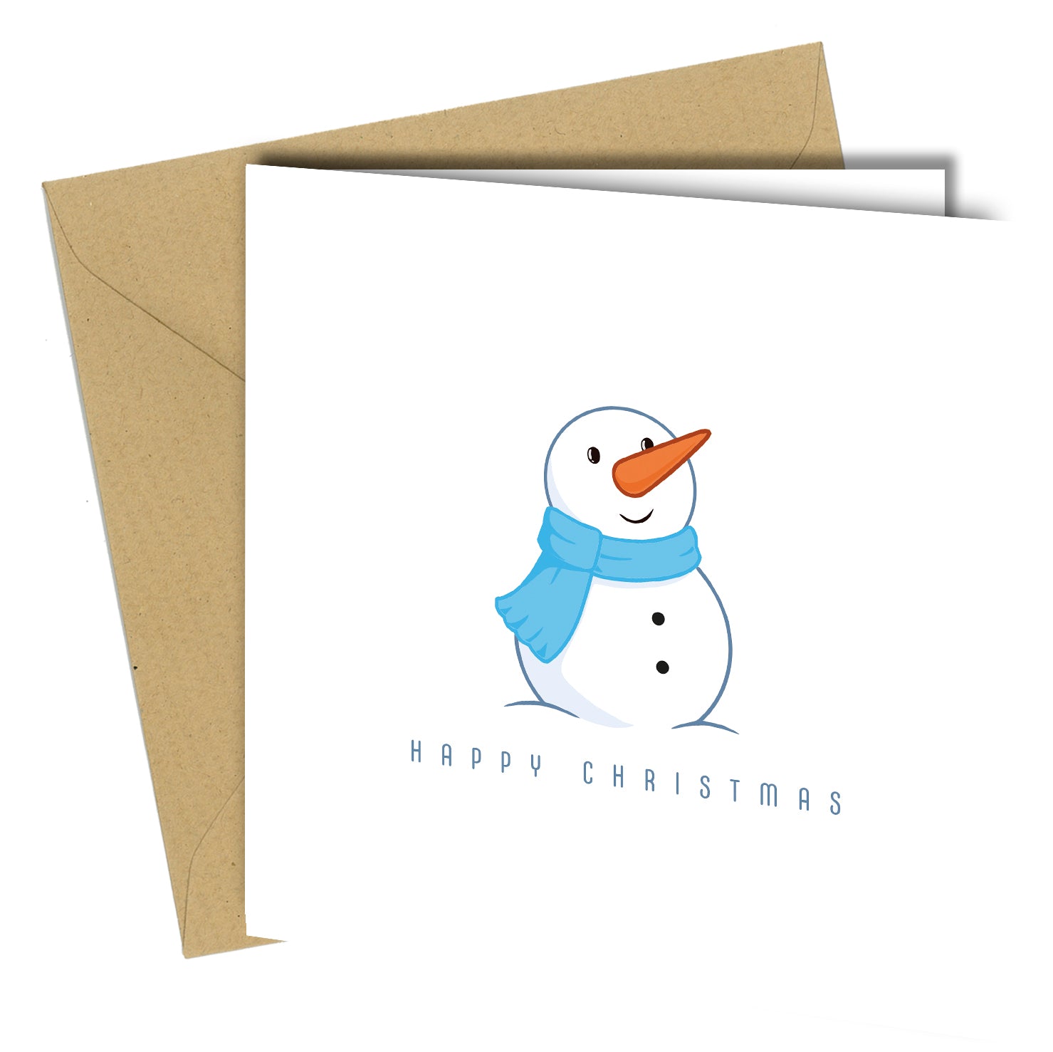 Set of 10 Snowman “Happy Christmas” Cards – Assorted Colours with Kraft Envelopes - CB021