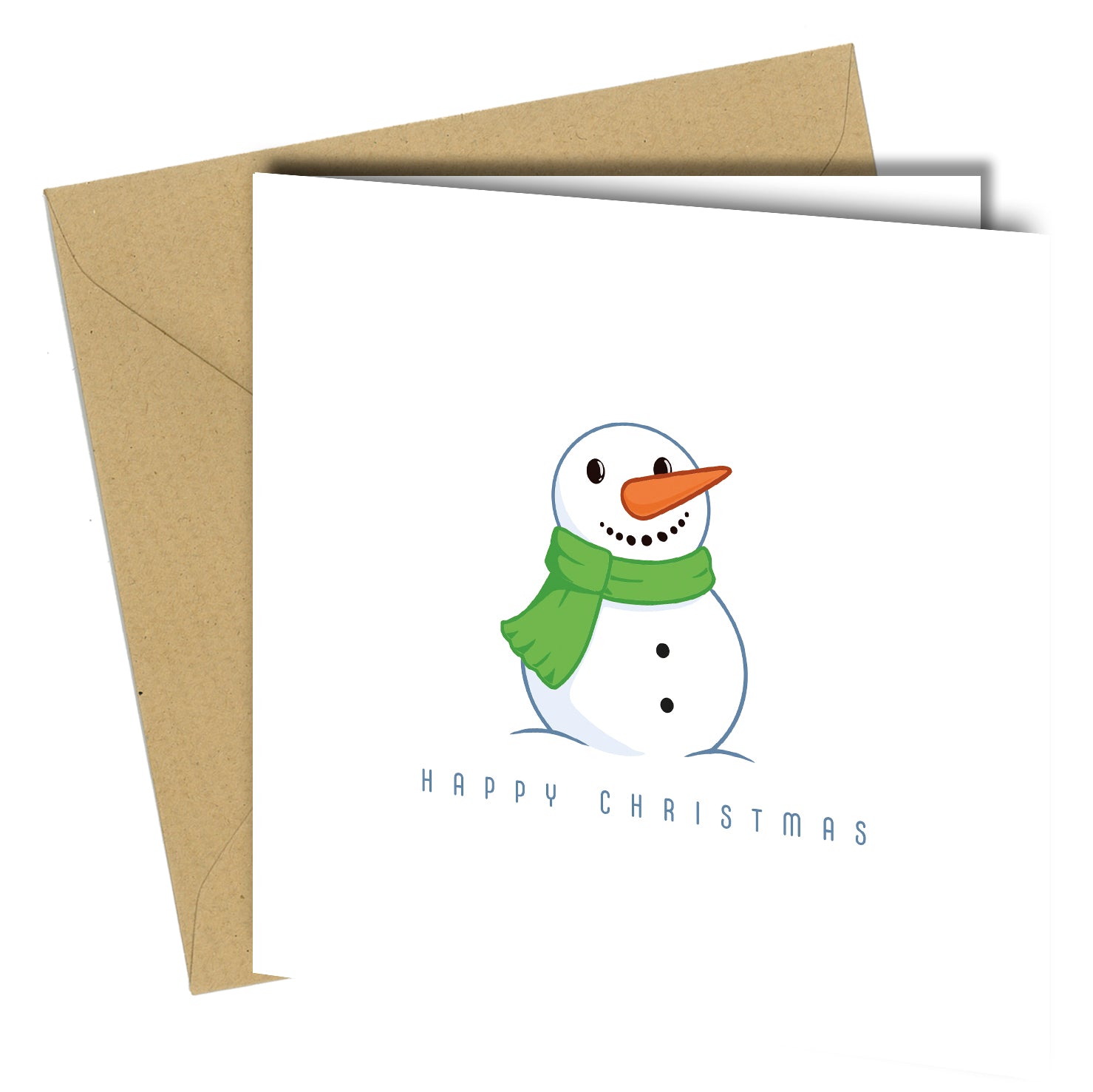 Set of 10 Snowman “Happy Christmas” Cards – Assorted Colours with Kraft Envelopes - CB021