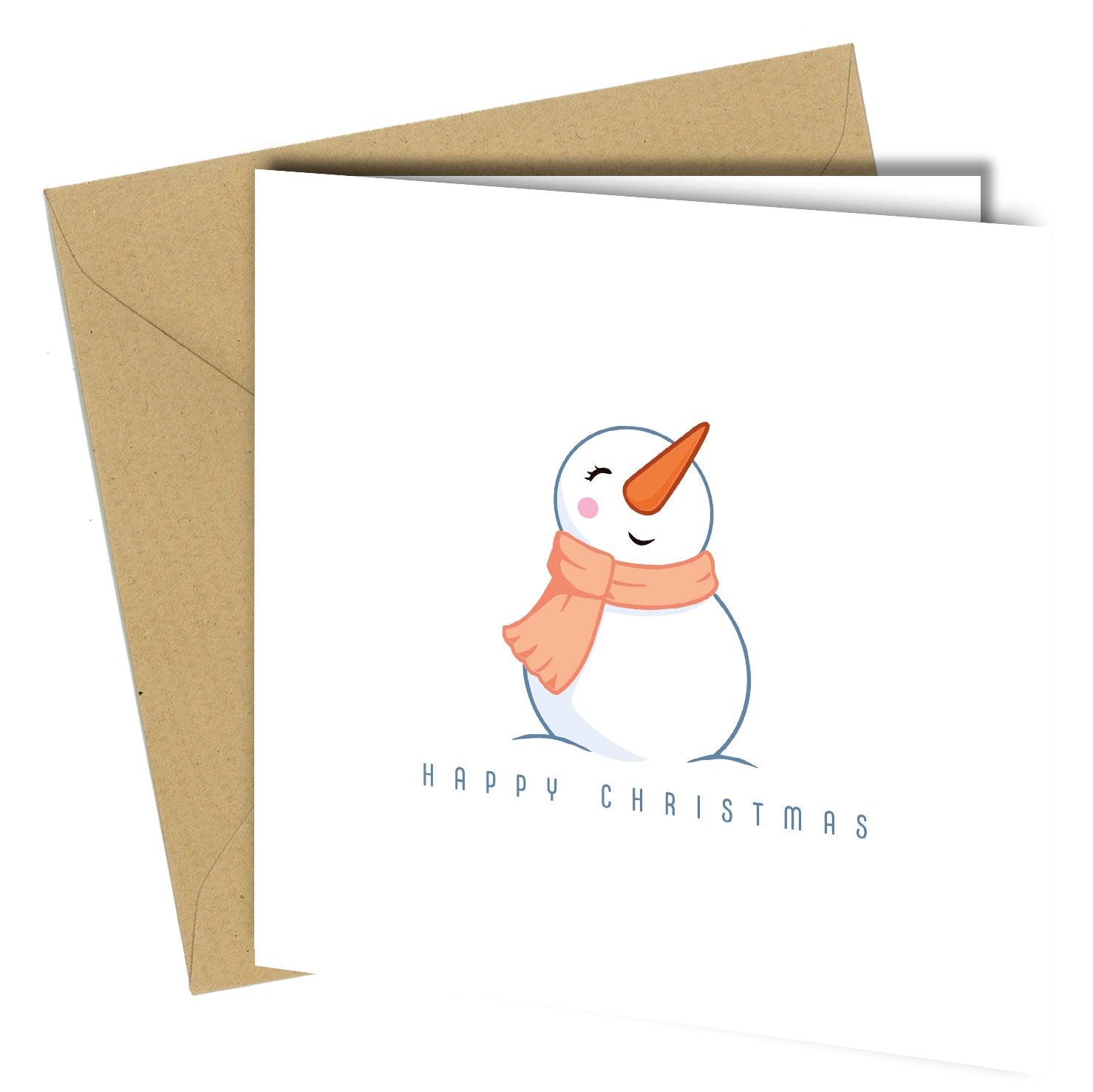 Set of 10 Snowman “Happy Christmas” Cards – Assorted Colours with Kraft Envelopes - CB021