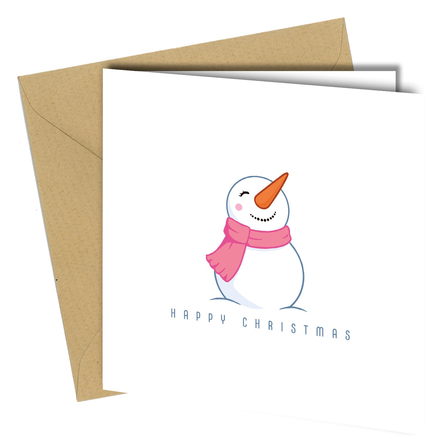 Set of 10 Snowman “Happy Christmas” Cards – Assorted Colours with Kraft Envelopes - CB021