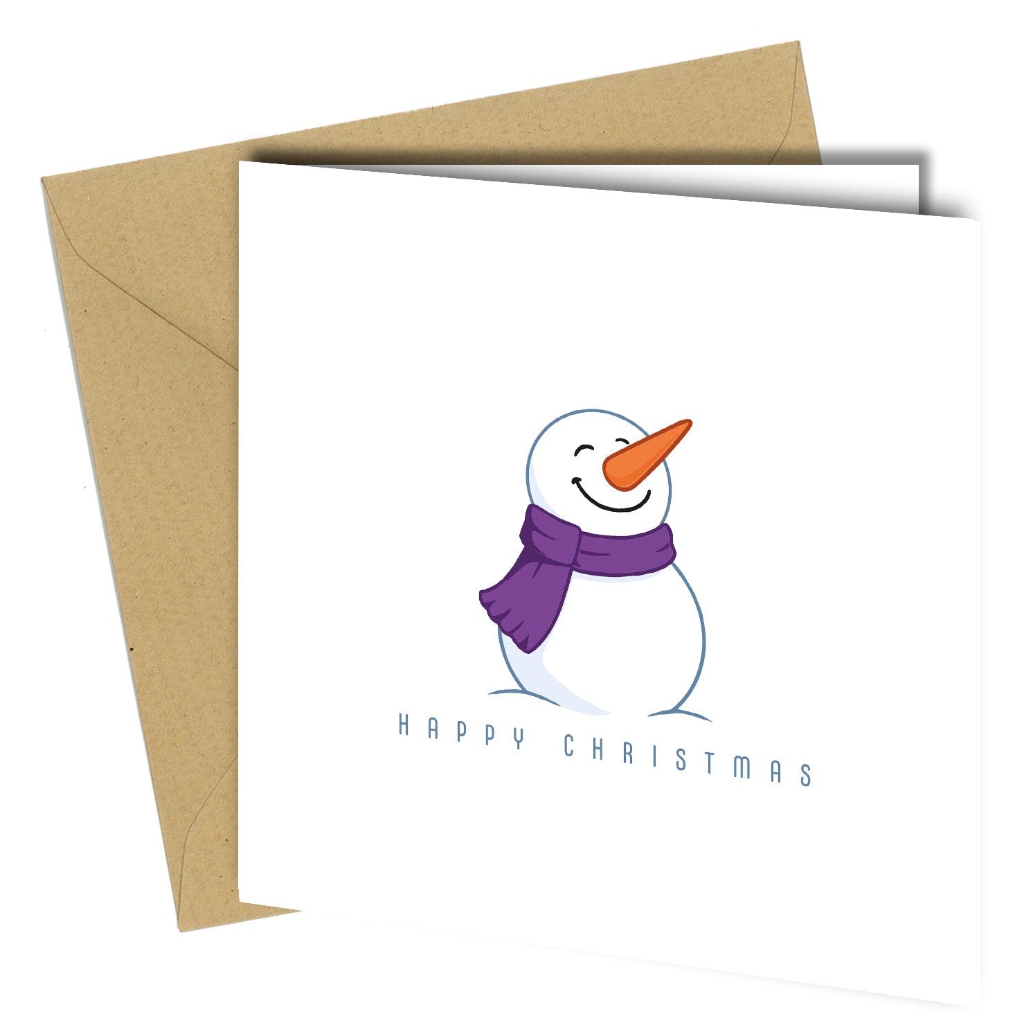 Set of 10 Snowman “Happy Christmas” Cards – Assorted Colours with Kraft Envelopes - CB021