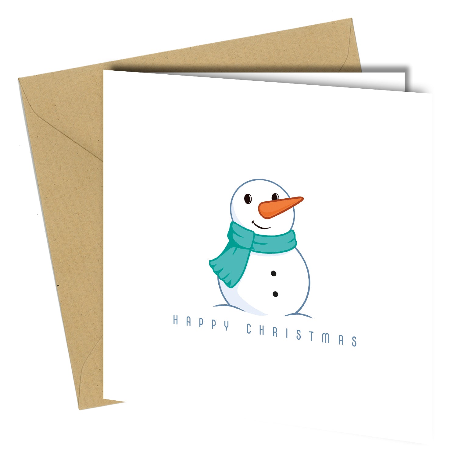 Set of 10 Snowman “Happy Christmas” Cards – Assorted Colours with Kraft Envelopes - CB021