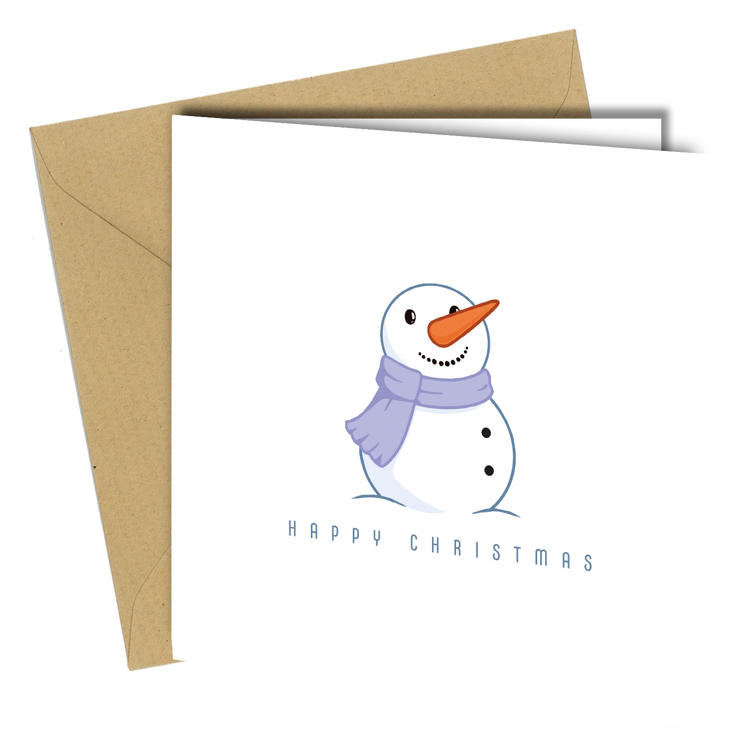 Set of 10 Snowman “Happy Christmas” Cards – Assorted Colours with Kraft Envelopes - CB021