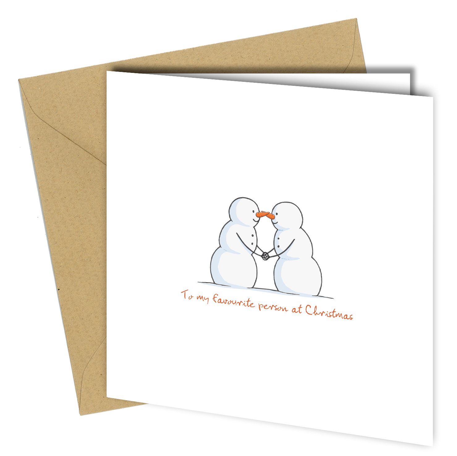 Celebrate the holiday season with this heartwarming Christmas card featuring two adorable snowmen holding hands. The simple yet charming design and sweet message — “To my favourite person at Christmas” — make it the perfect way to show someone special how much they mean to you.

Whether for your partner, best friend, or family member, this card is sure to bring a smile and a little festive warmth.

✨ Product Details:

Design: Two snowmen illustration with carrot noses holding hands

Message: “To my favourit