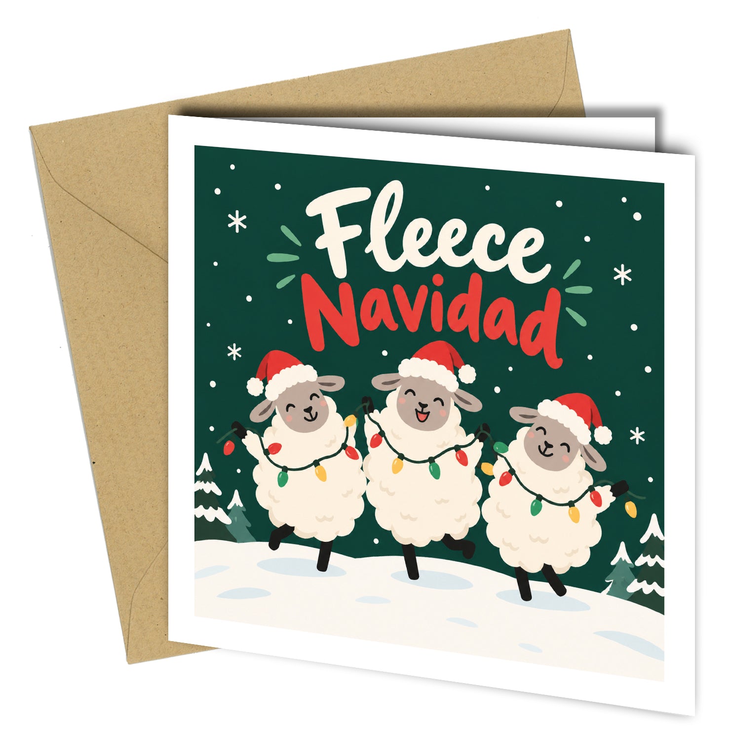 Bring some woolly humour to Christmas with this funny “Fleece Navidad” Christmas card, featuring a cheerful festive sheep design and a classic seasonal pun.

Perfect for friends, family, colleagues, animal lovers or anyone who enjoys a funny Christmas card.

Product Details

150 x 150mm square greeting card

Funny “Fleece Navidad” sheep design

Festive Christmas illustration

Printed on quality card stock

Supplied with a matching envelope

Optional personalised message printed inside

If personalisation is