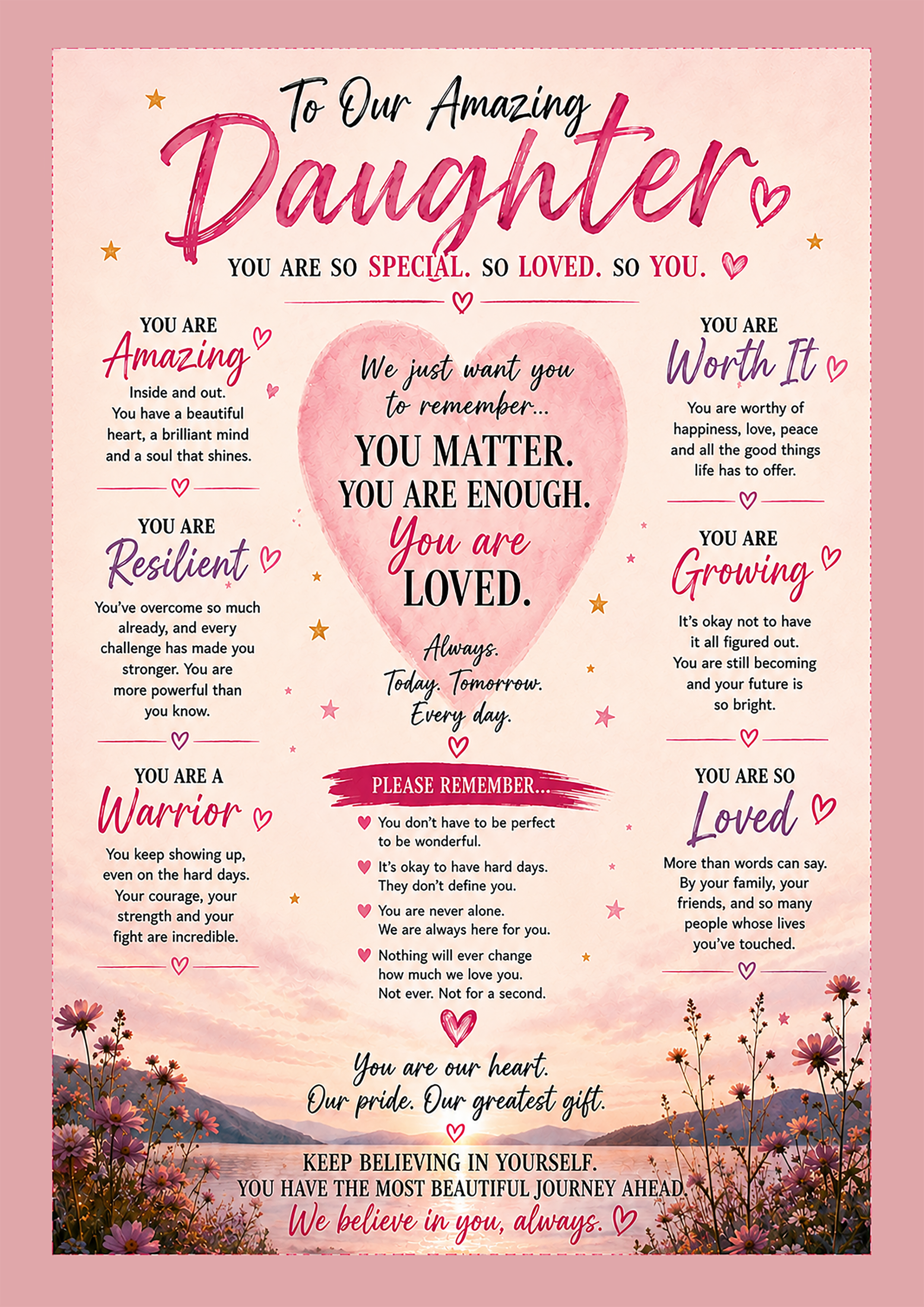 Amazing Daughter Affirmation Print A4 Framed Unframed