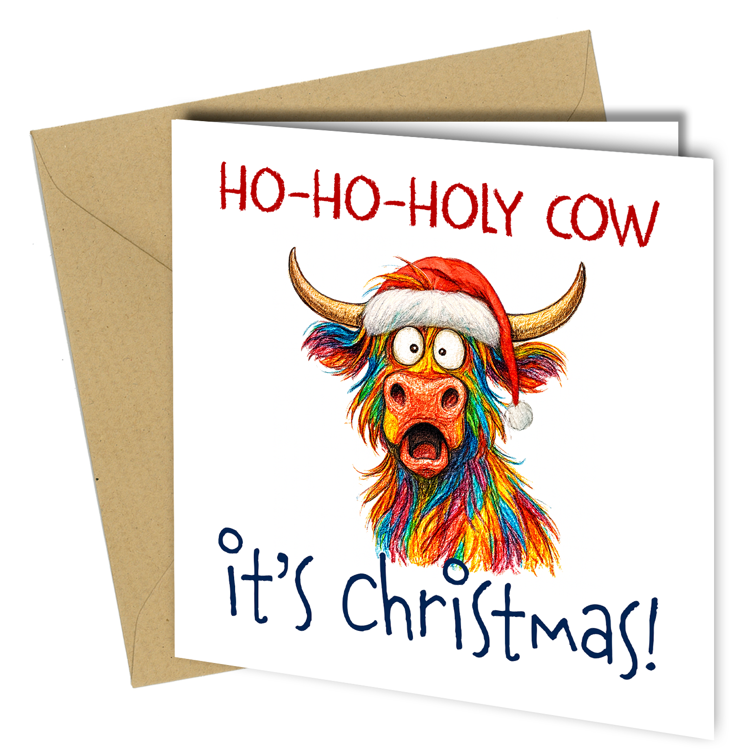 Funny Highland Cow Christmas Card | Ho-Ho-Holy Cow Holiday Greeting