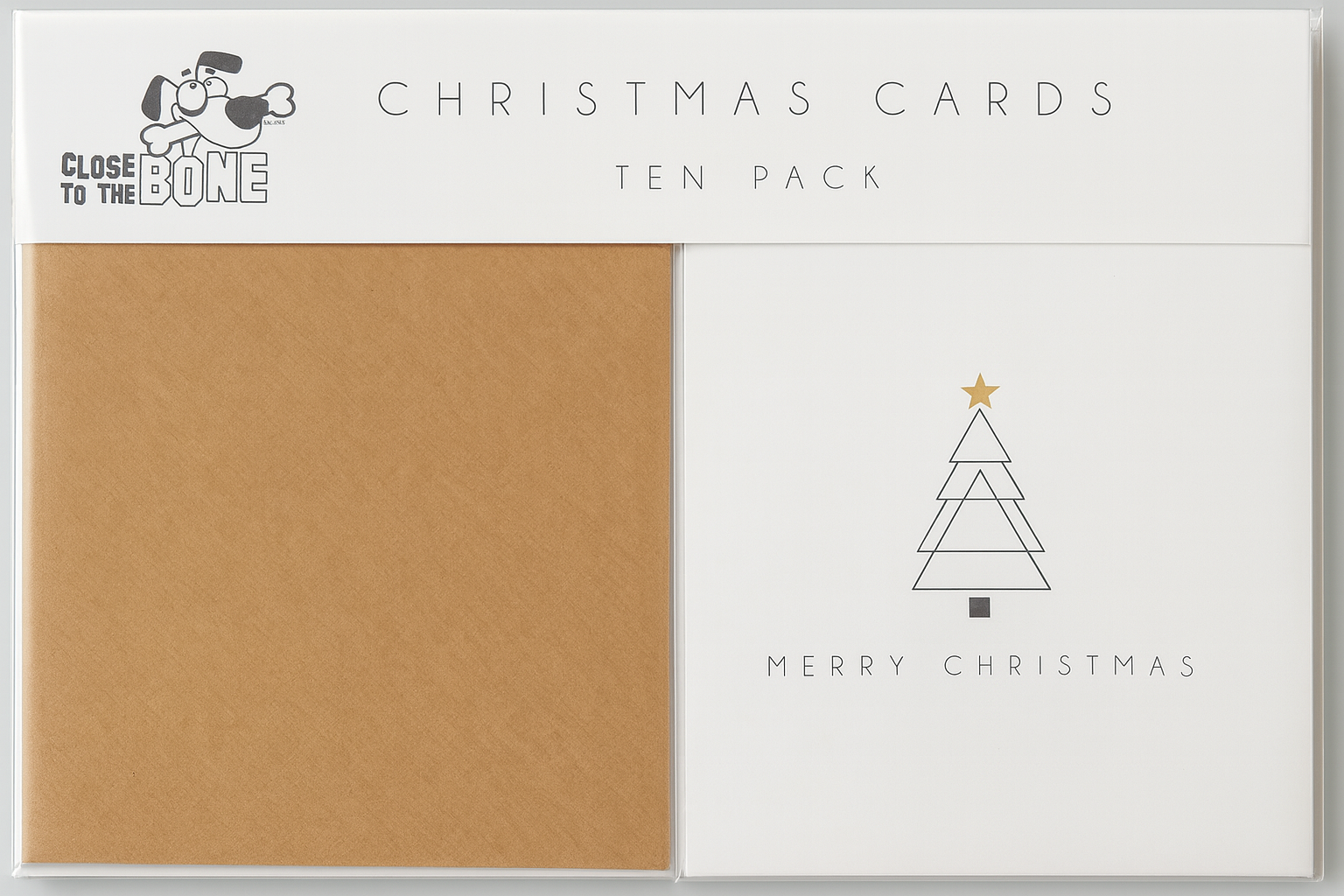 Minimalist Christmas Cards Set (10 Pack) – Modern Tree Designs with Kraft Envelopes - CB019