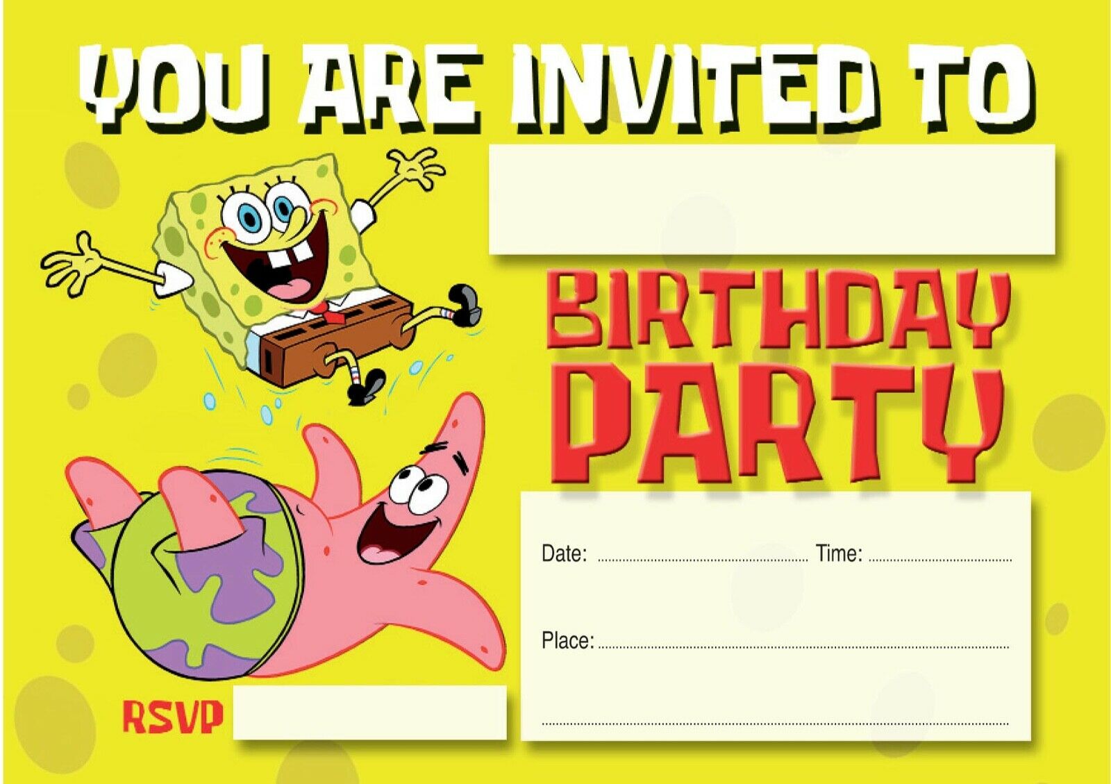 #11 Spongebob Squarepants Invitation x10