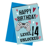 "Happy Birthday. Level 14 unlocked"  Xbox inspired birthday card
