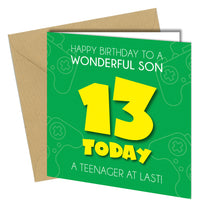 "Happy Birthday to a wonderful son. 13 today. A teenager at last."