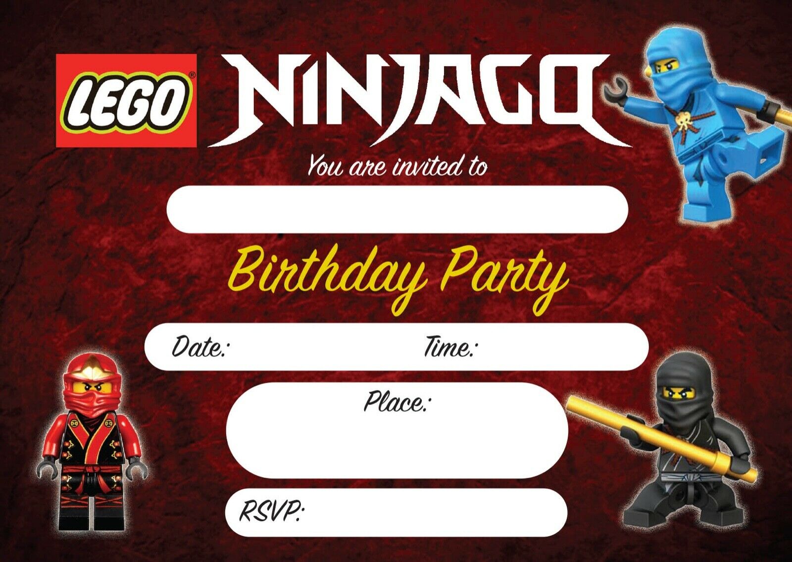 #16 Lego Ninjago Invitation x10