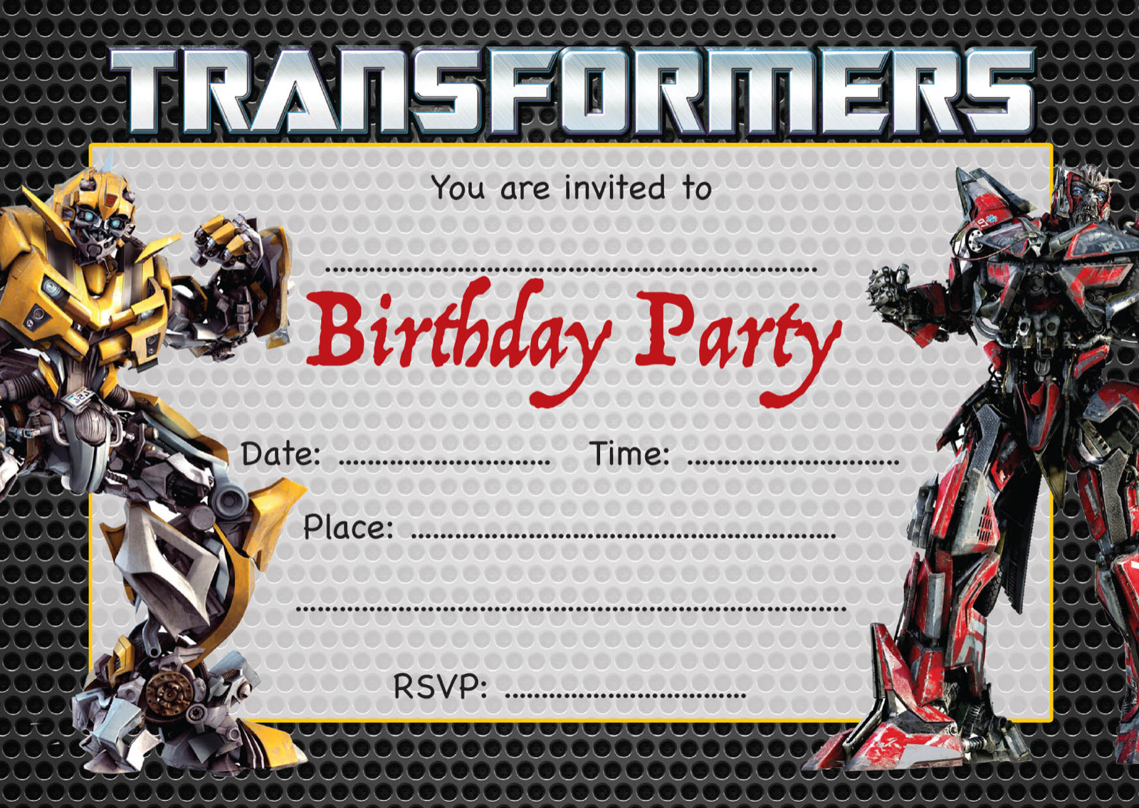 #18 Transformers Invitations x10