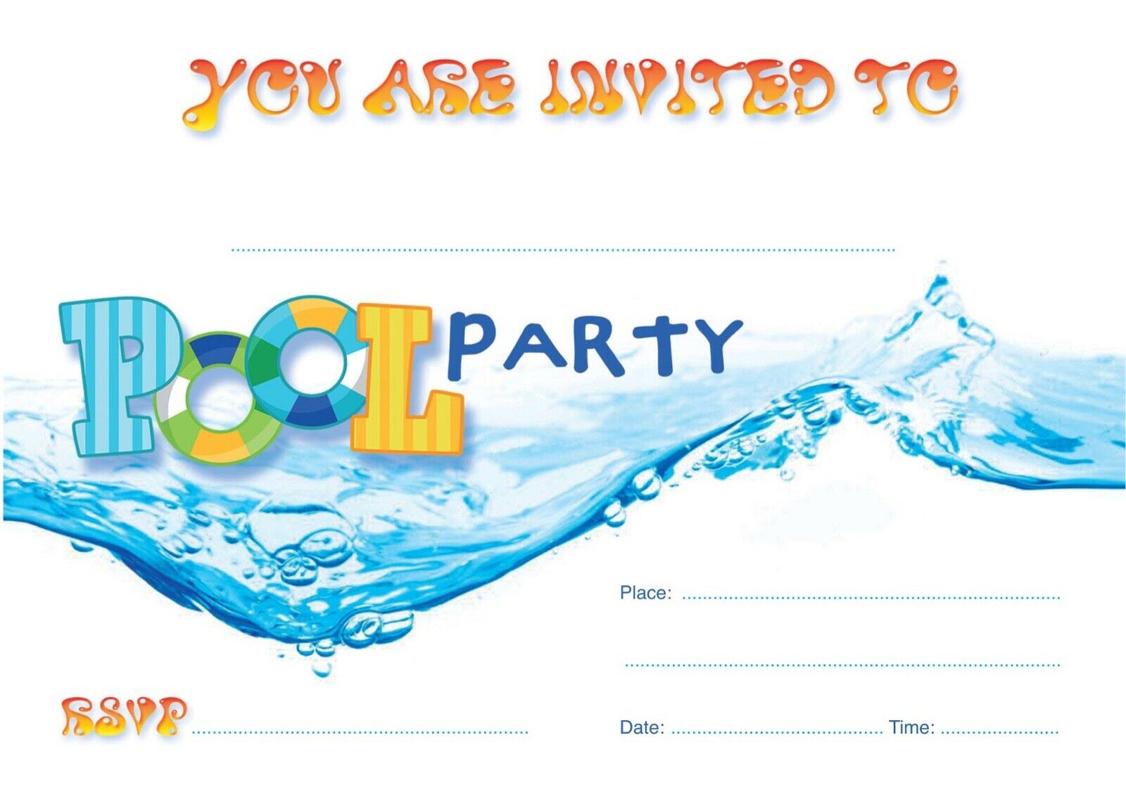 #19 Pool Party Invitations x10