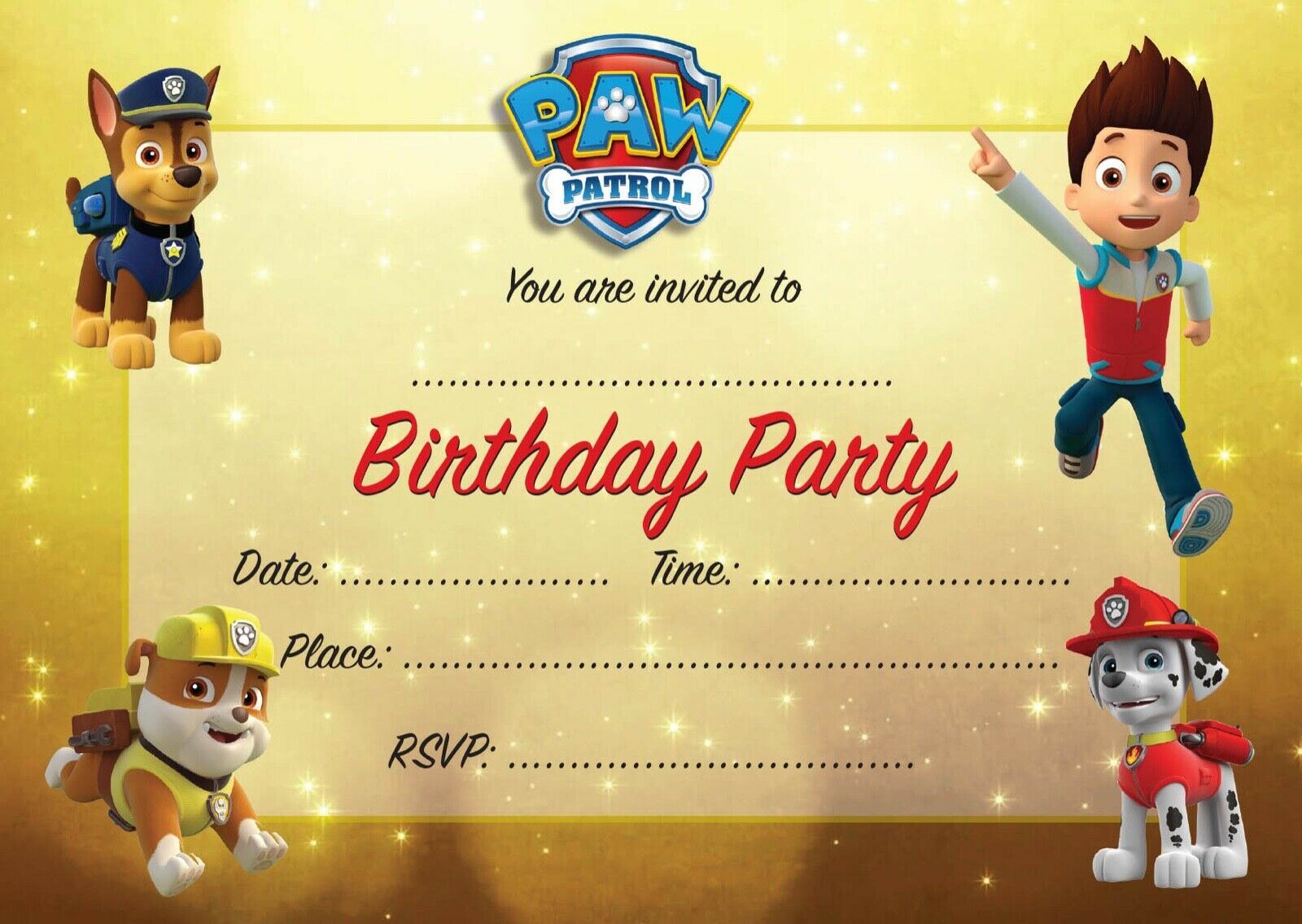 #23 Paw Patrol Invitations x10