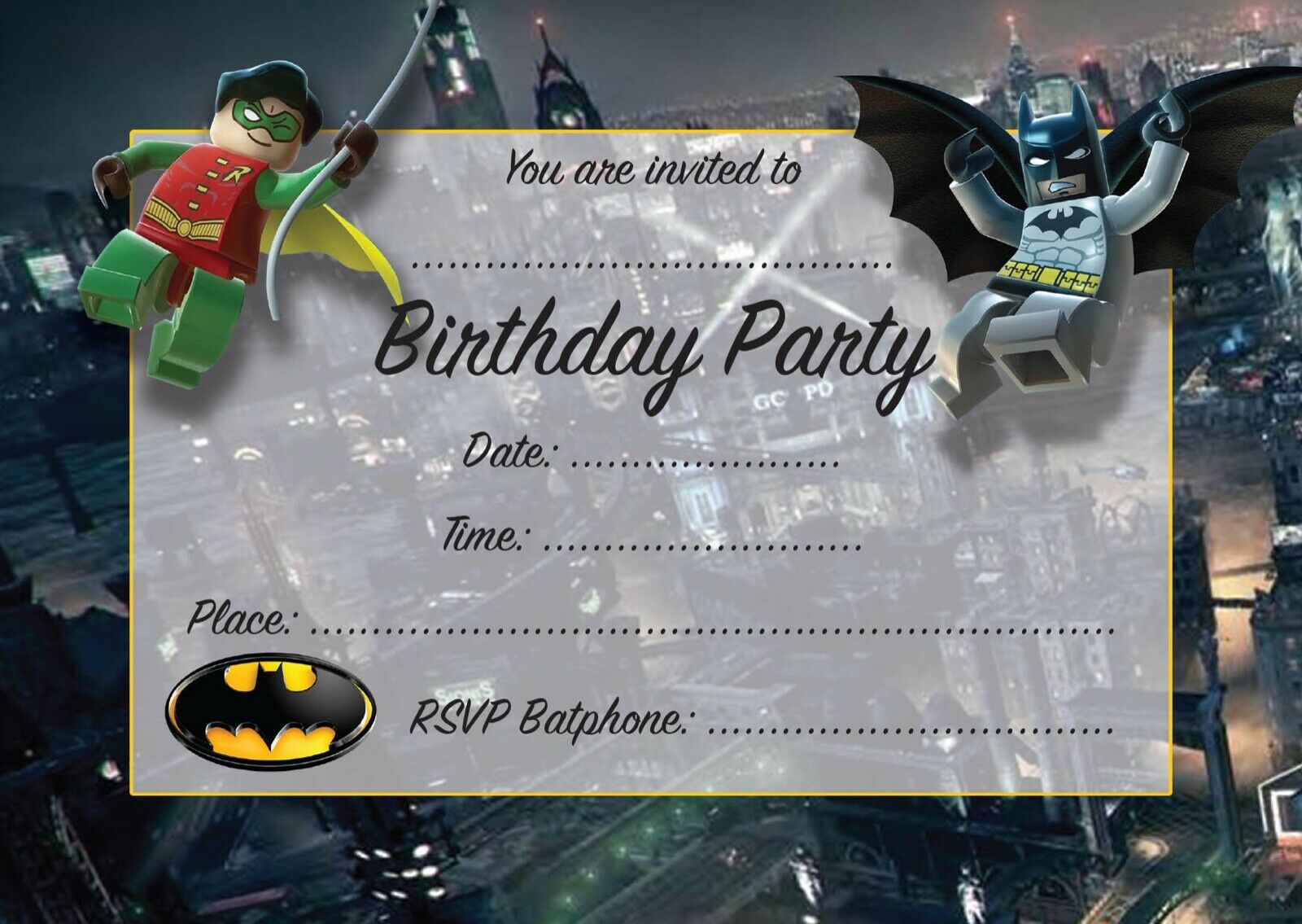 #4 Batman and Robin Invitations x10