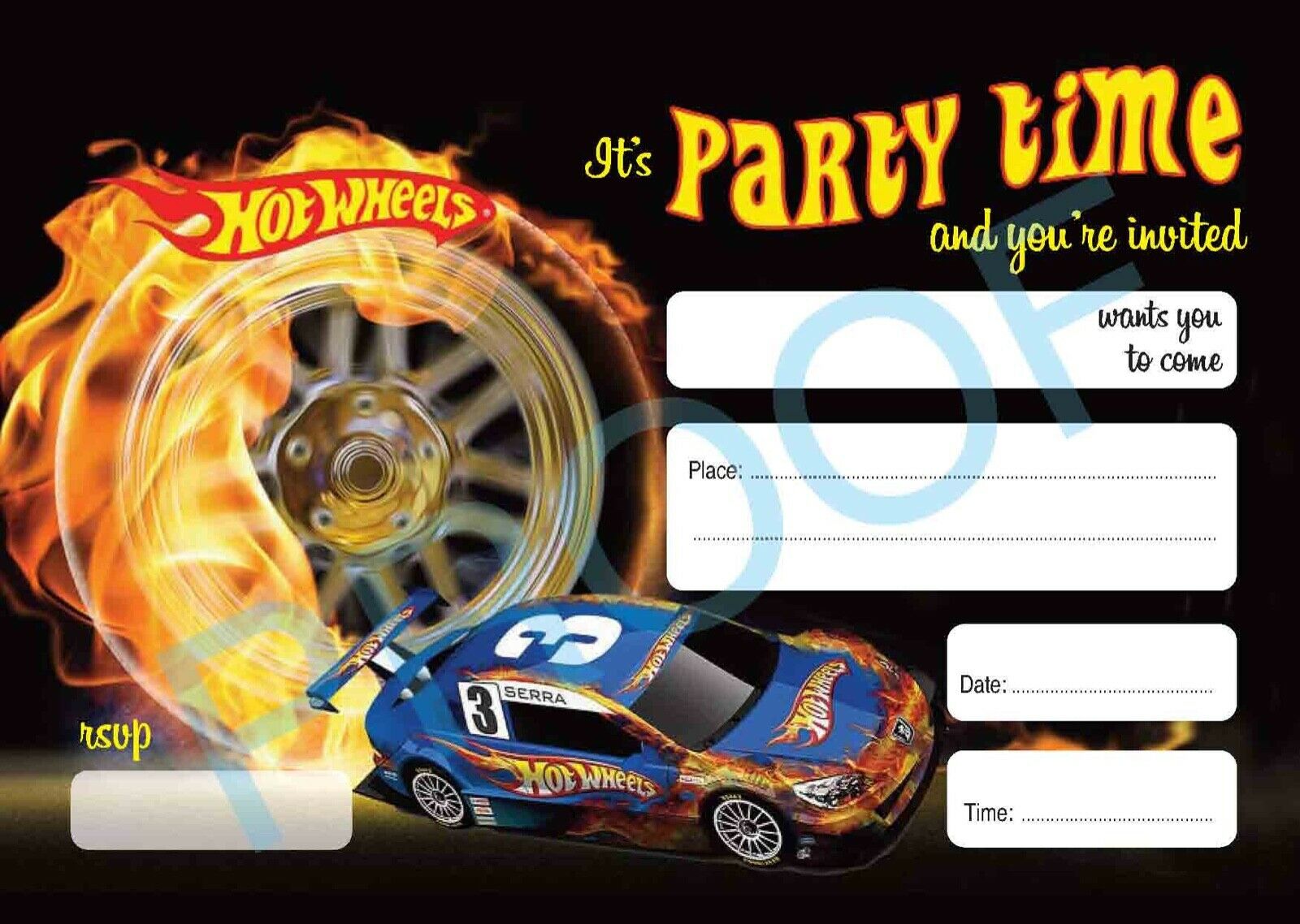 #54 Hot Wheels Invitations x10