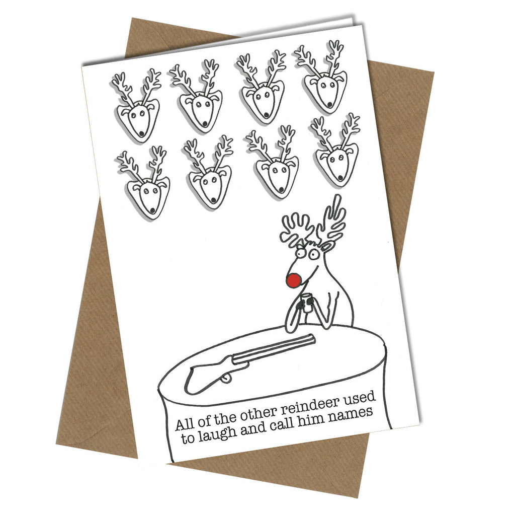 #372 CHRISTMAS CARD Rude Greeting Card funny humour joke Reindeer with Gun - Close to the Bone Greeting Cards