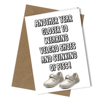 #234 Greetings Card Velcro Shoes Comedy Rude Funny Humour Birthday Fathers Day - Close to the Bone Greeting Cards