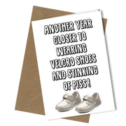 #234 Greetings Card Velcro Shoes Comedy Rude Funny Humour Birthday Fathers Day - Close to the Bone Greeting Cards