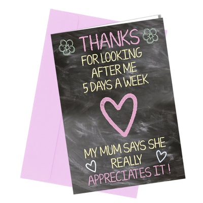 #261 THANKS FOR LOOKING AFTER ME Greetings card Best / Great Teacher / Assistant - Close to the Bone Greeting Cards
