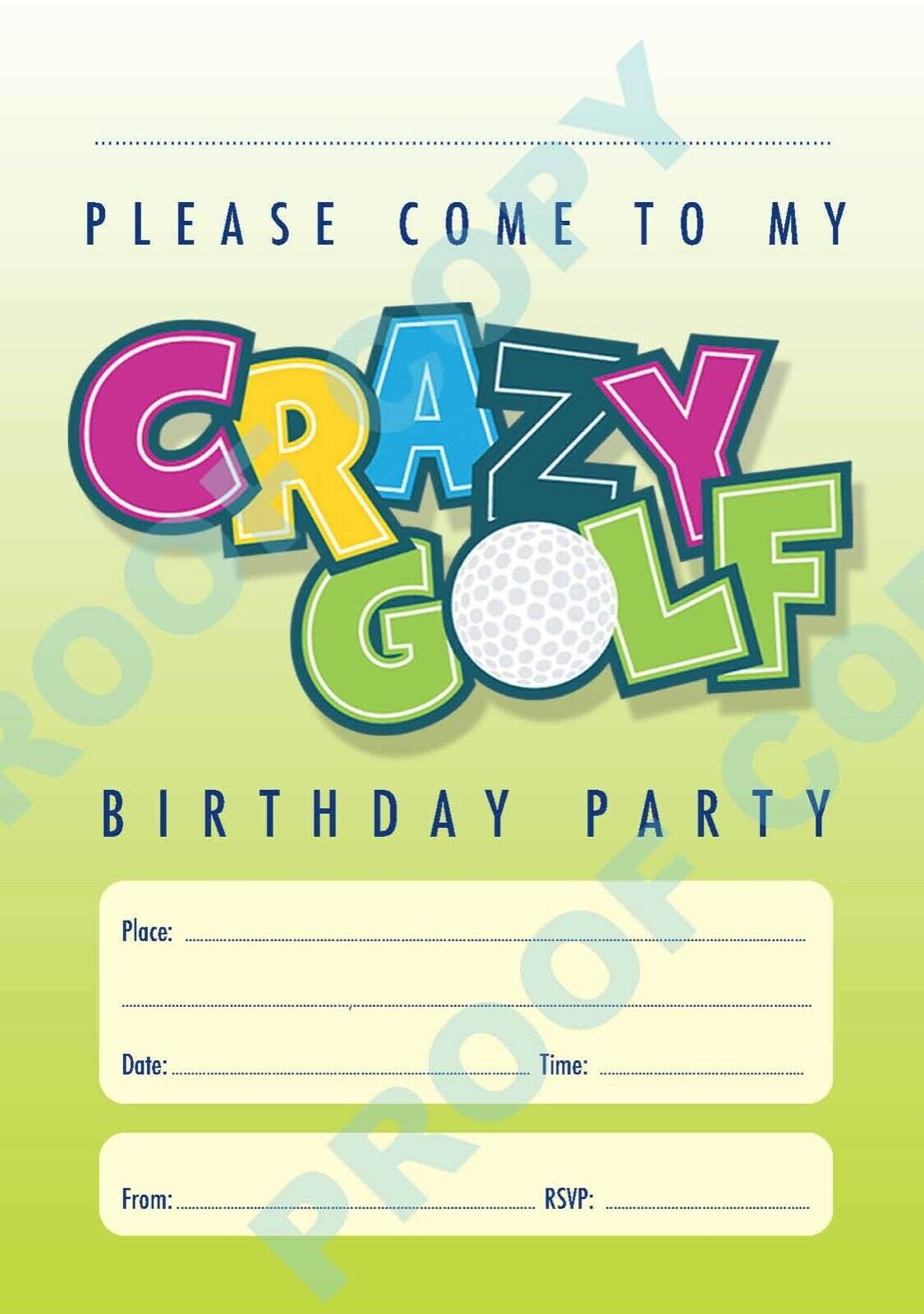 #67 Crazy Golf Invitations x10
