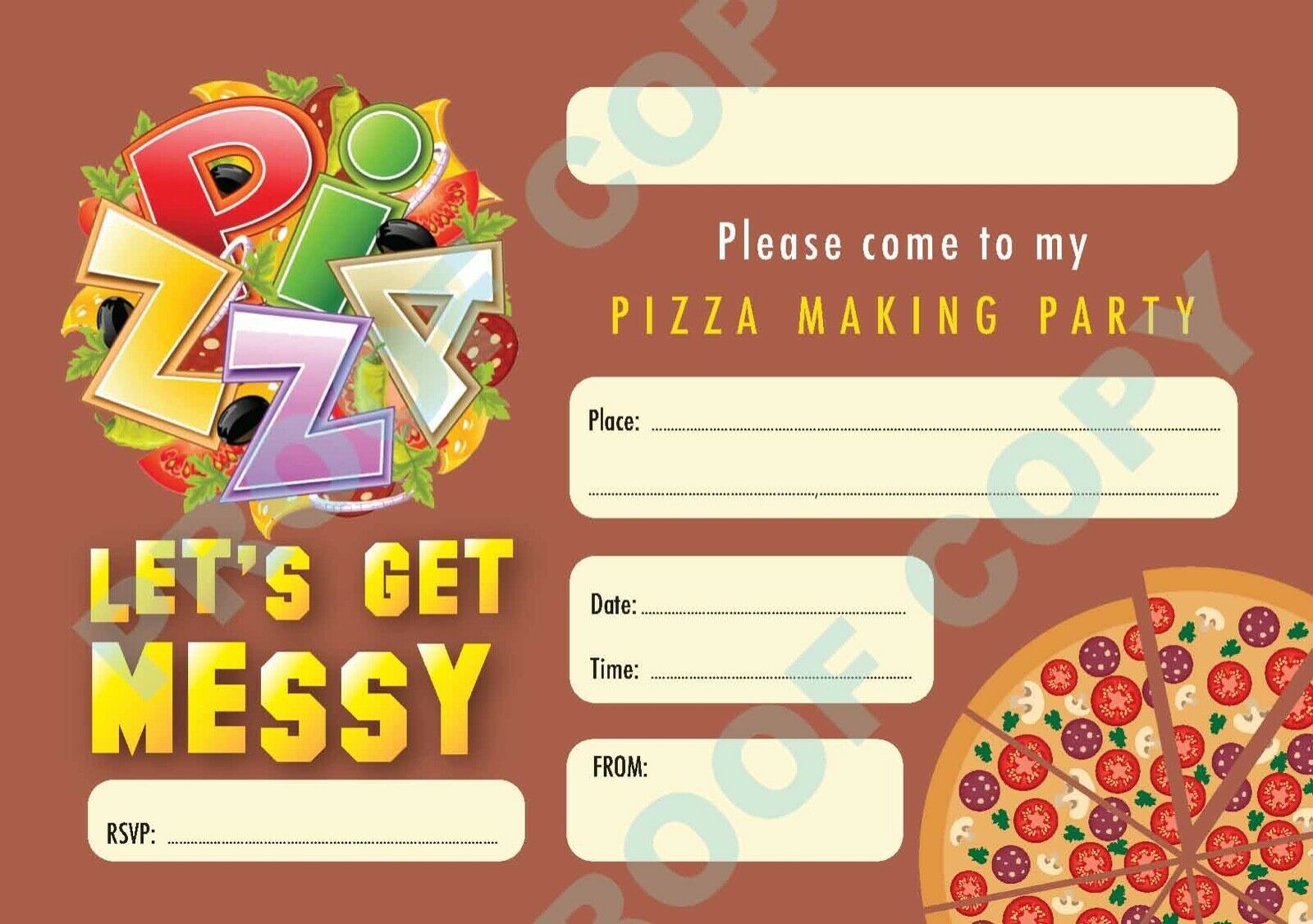 #68 Pizza Making Party Invitations x10
