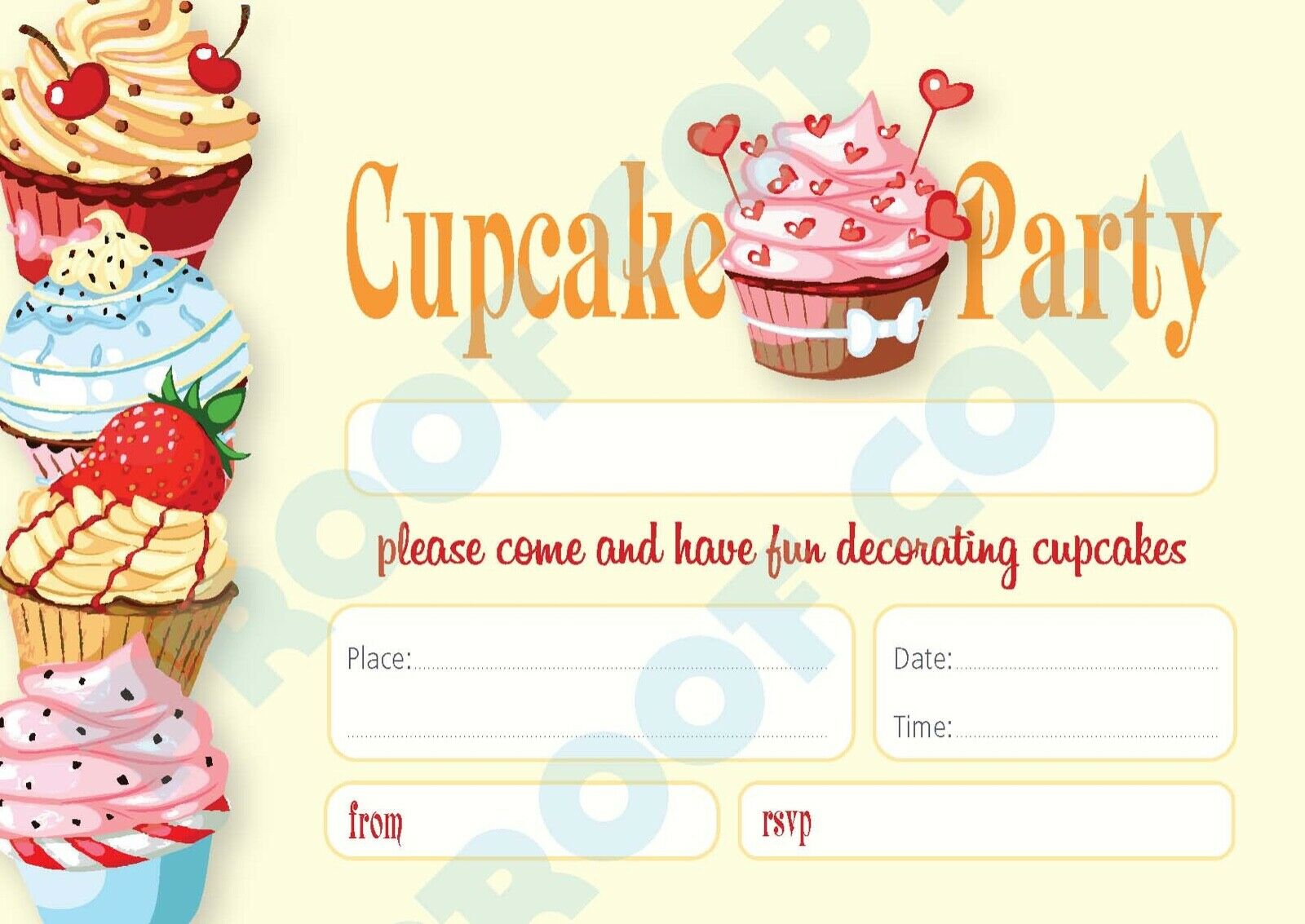 #75 Cupcake Party Invitations x10