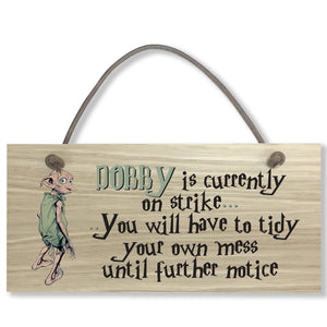 #797 DOBBY Harry Potter Oak Veneer Quality Wooden Plaque Door Hanger Sign 9x19cm - Close to the Bone Greeting Cards