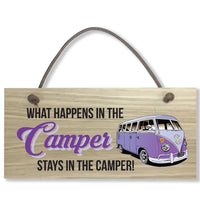 #808 WHAT HAPPENS IN THE CAMPER VAN Oak Veneer Quality Wooden Plaque Hanger Sign - Close to the Bone Greeting Cards