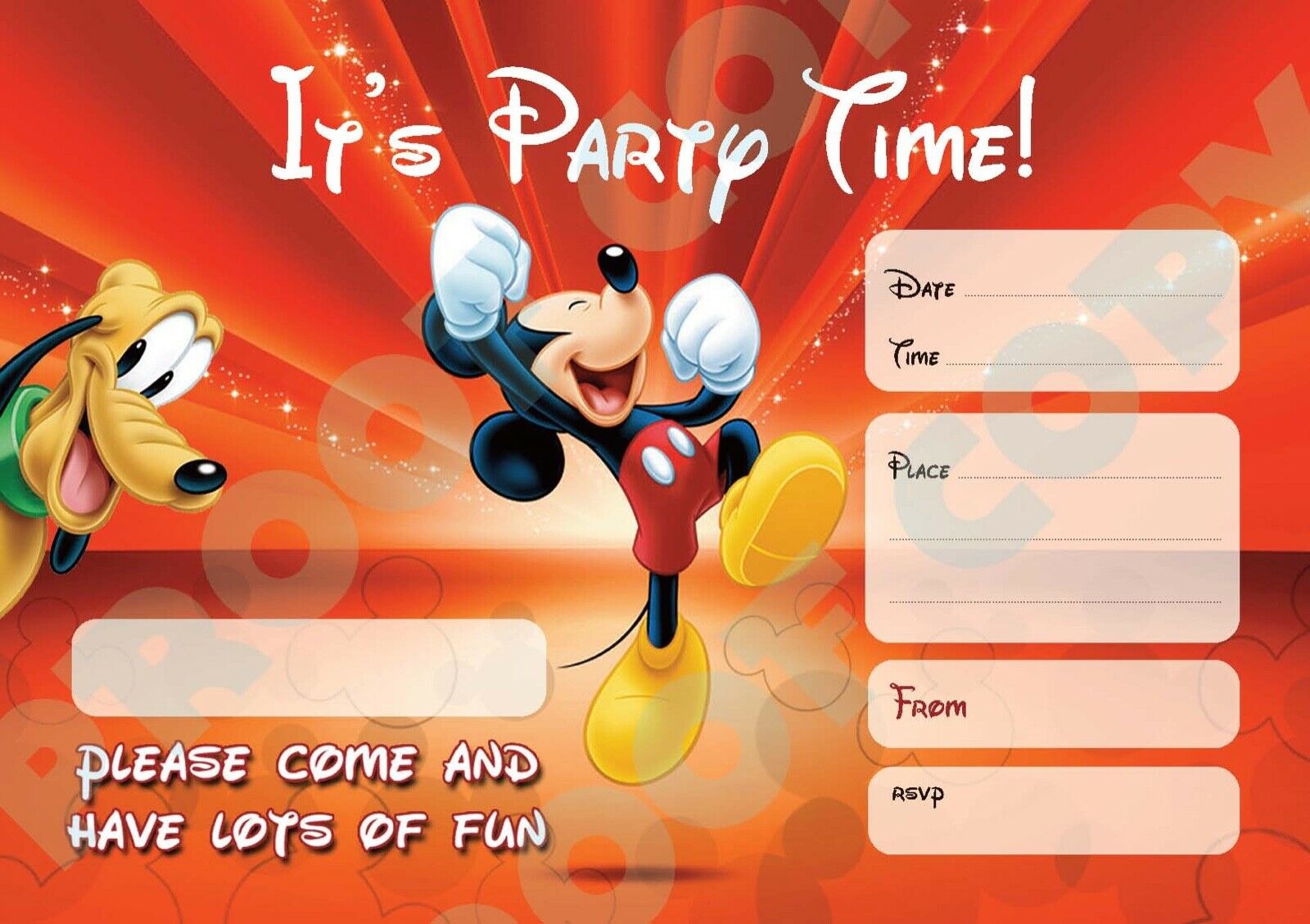 #87 Mickey Mouse Invitations x10