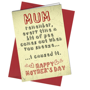 #945 MOTHERS DAY CARD PEE WHEN SNEEZE Rude / Funny - Close to the Bone Greeting Cards
