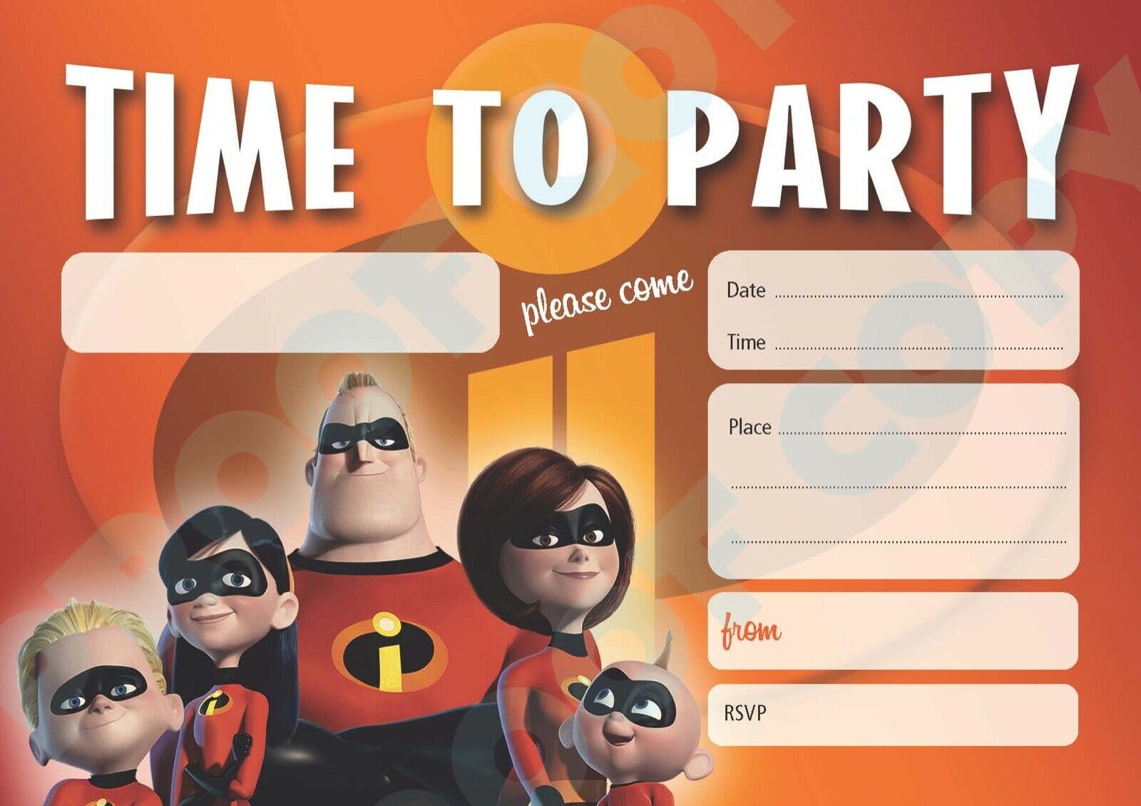 #96 The Incredibles Invitations x10