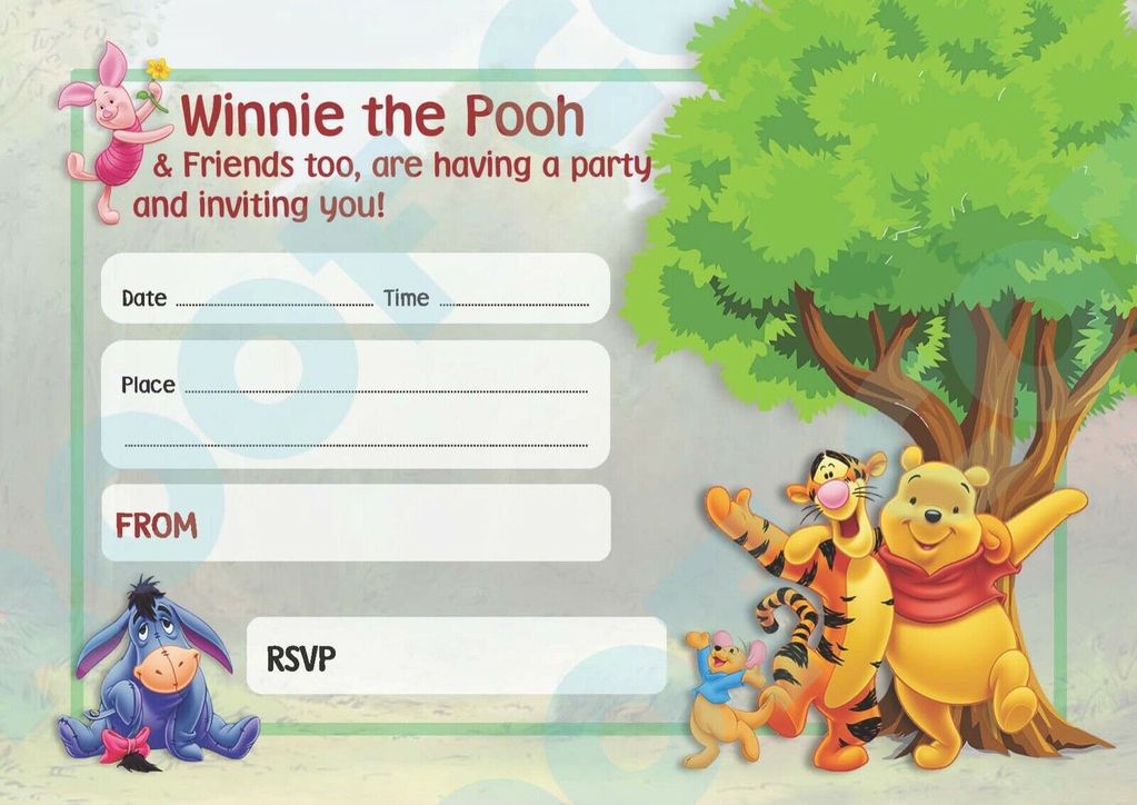 #97 Winnie The Pooh Invitation x10