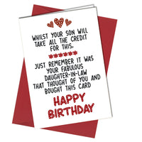 #991 Funny Humour inlaws Mother in Law Birthday card Mom from Daughter in Law - Close to the Bone Greeting Cards