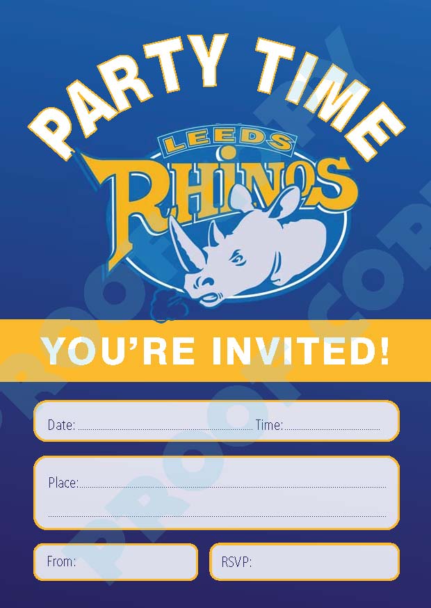 Leeds Rhinos Rugby Invitations x10