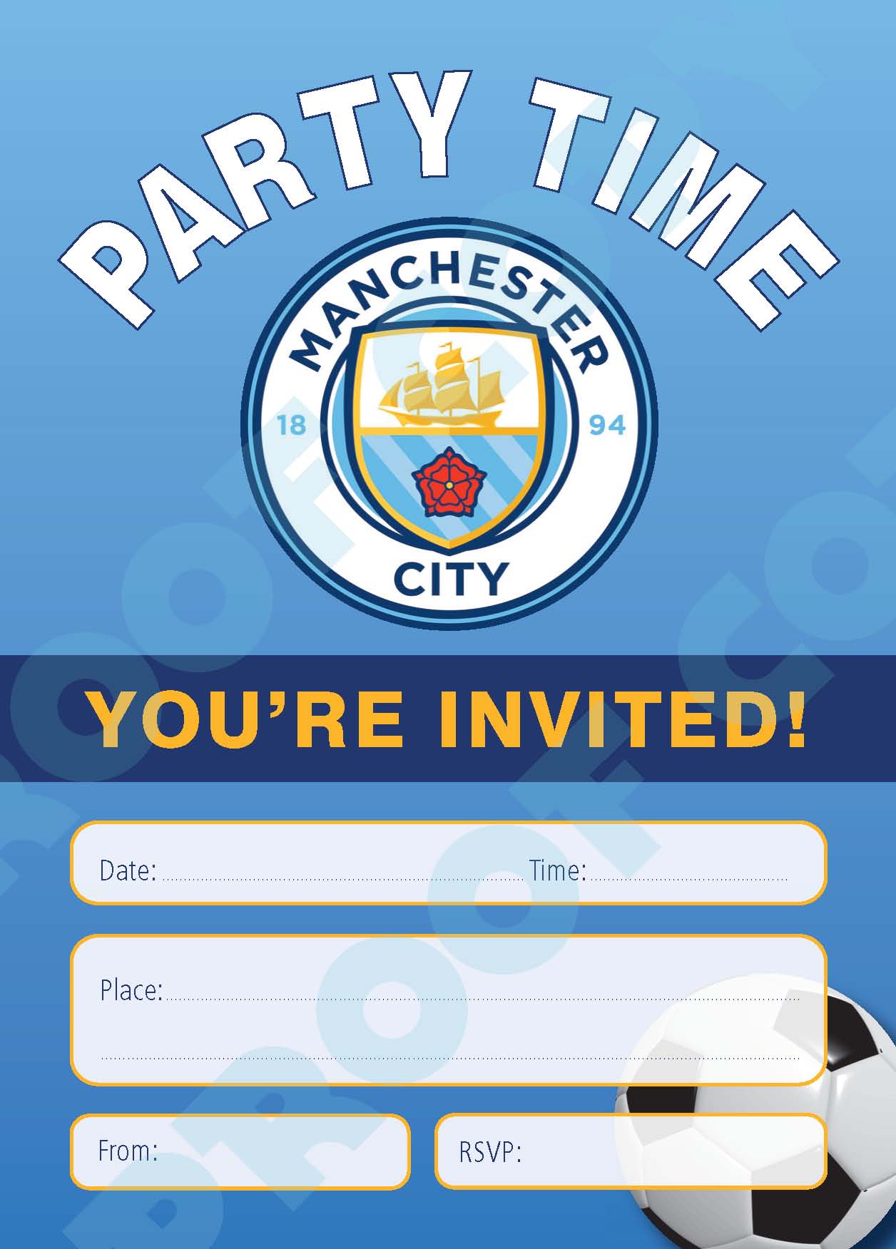 Manchester City Football Invitations x10