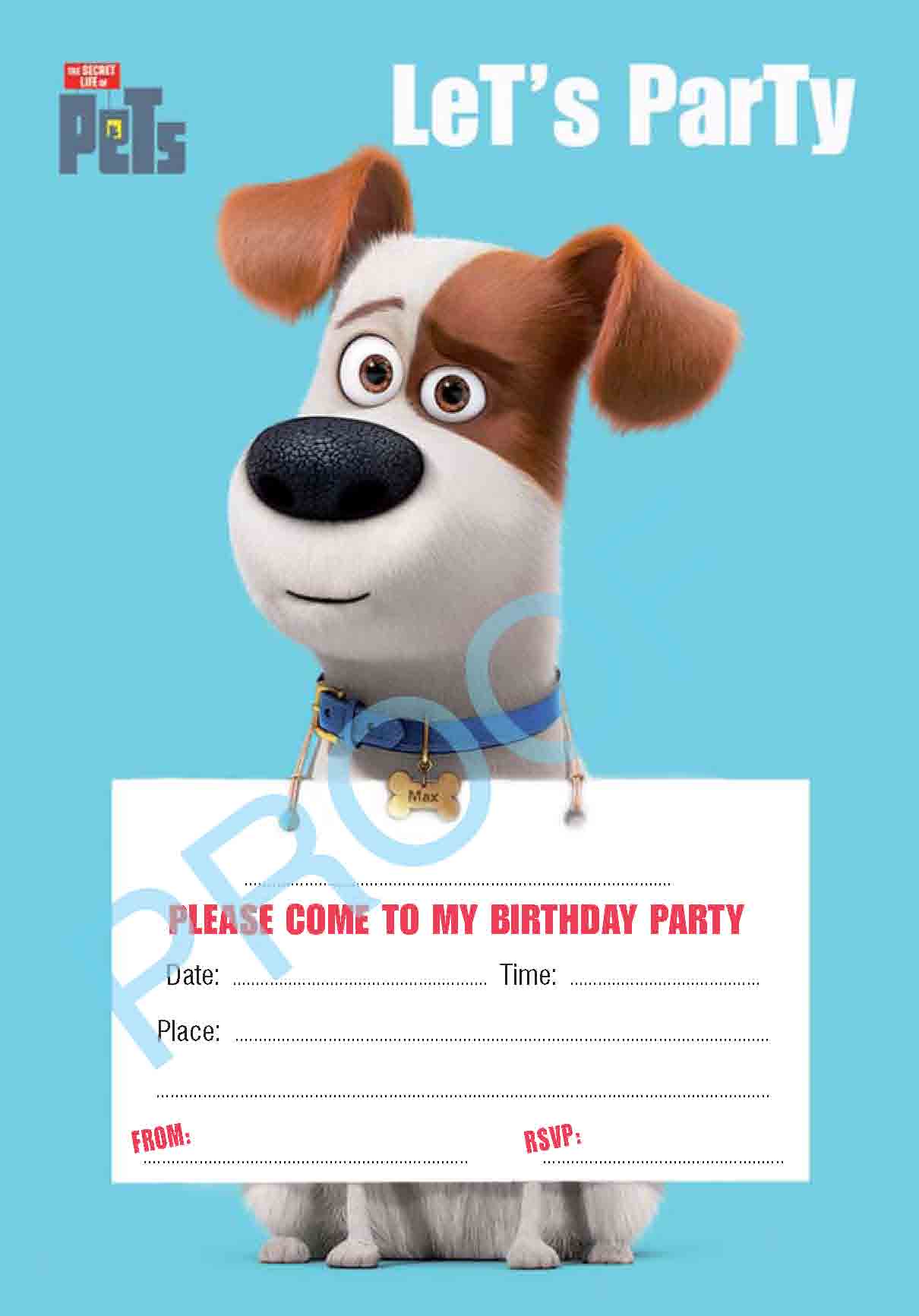 Secret Life Of Pets - Max Invitations x10