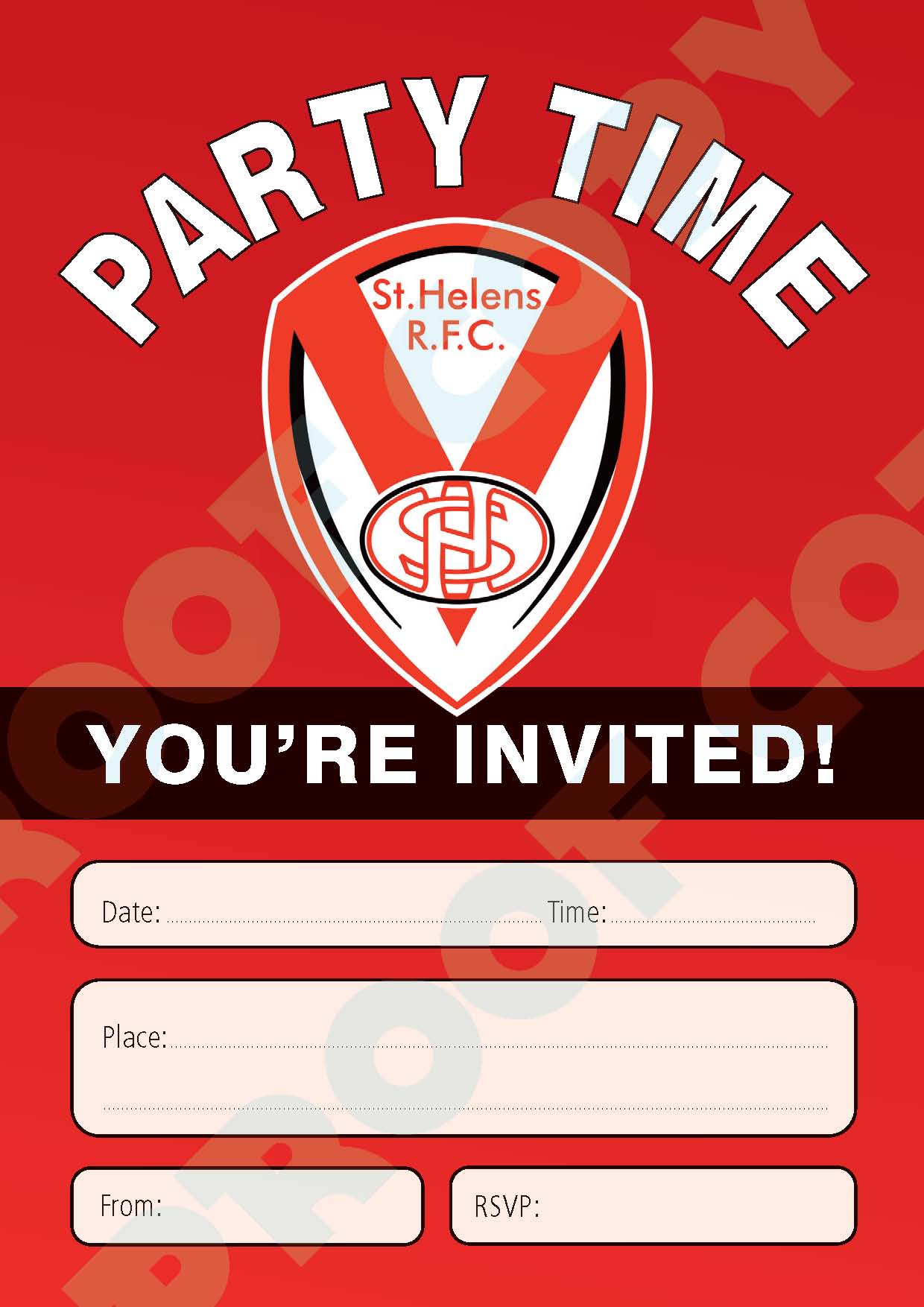 St Helens Rugby Invitations x10